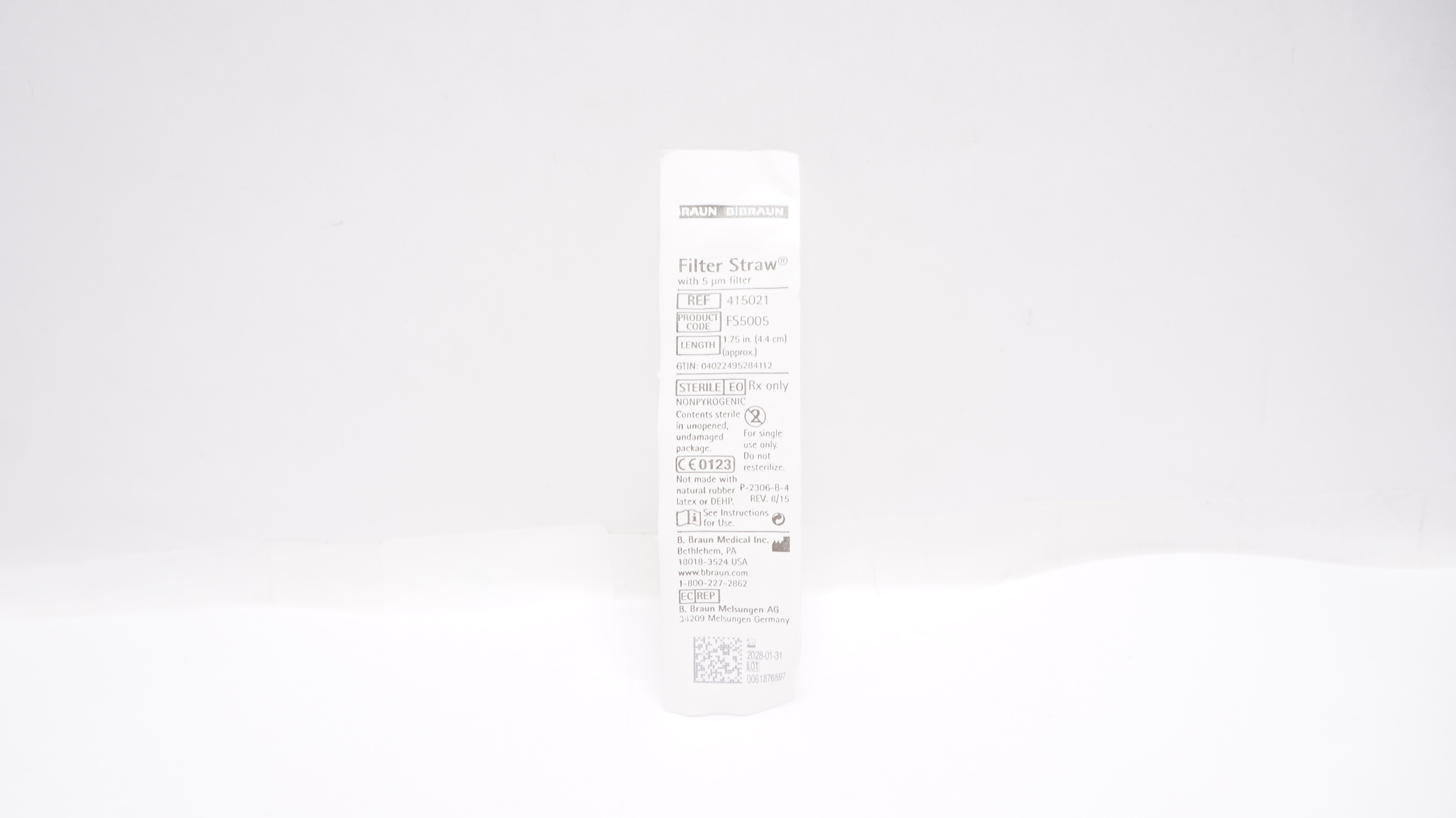 B.Braun Medical 415021 Filter Straw with 5μm Filter Length 1.75inch
