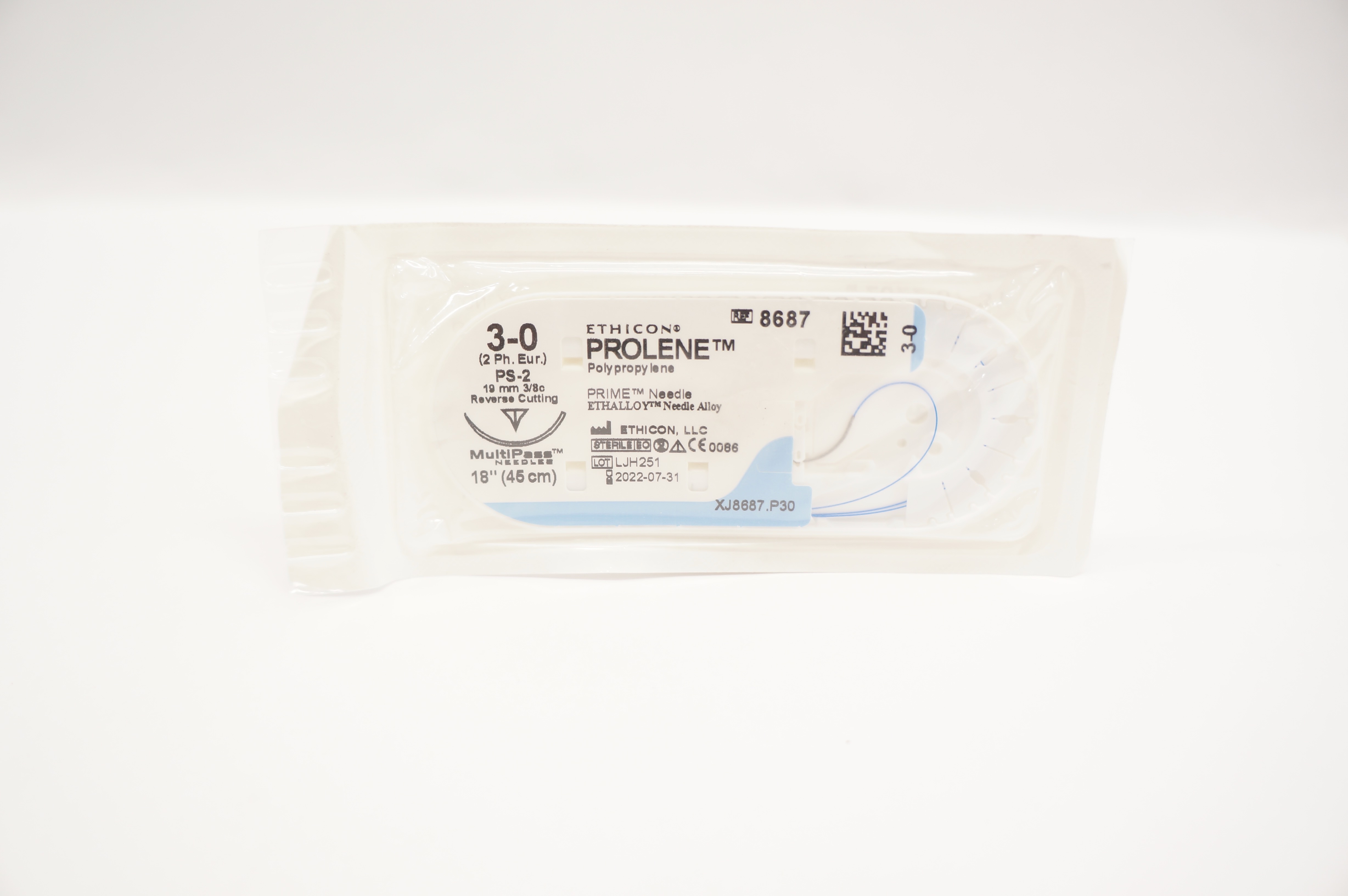 Ethicon 8687 3-0 Prolene Stre PS-2 19mm 3/8c ReverseCutting 18inch (x)