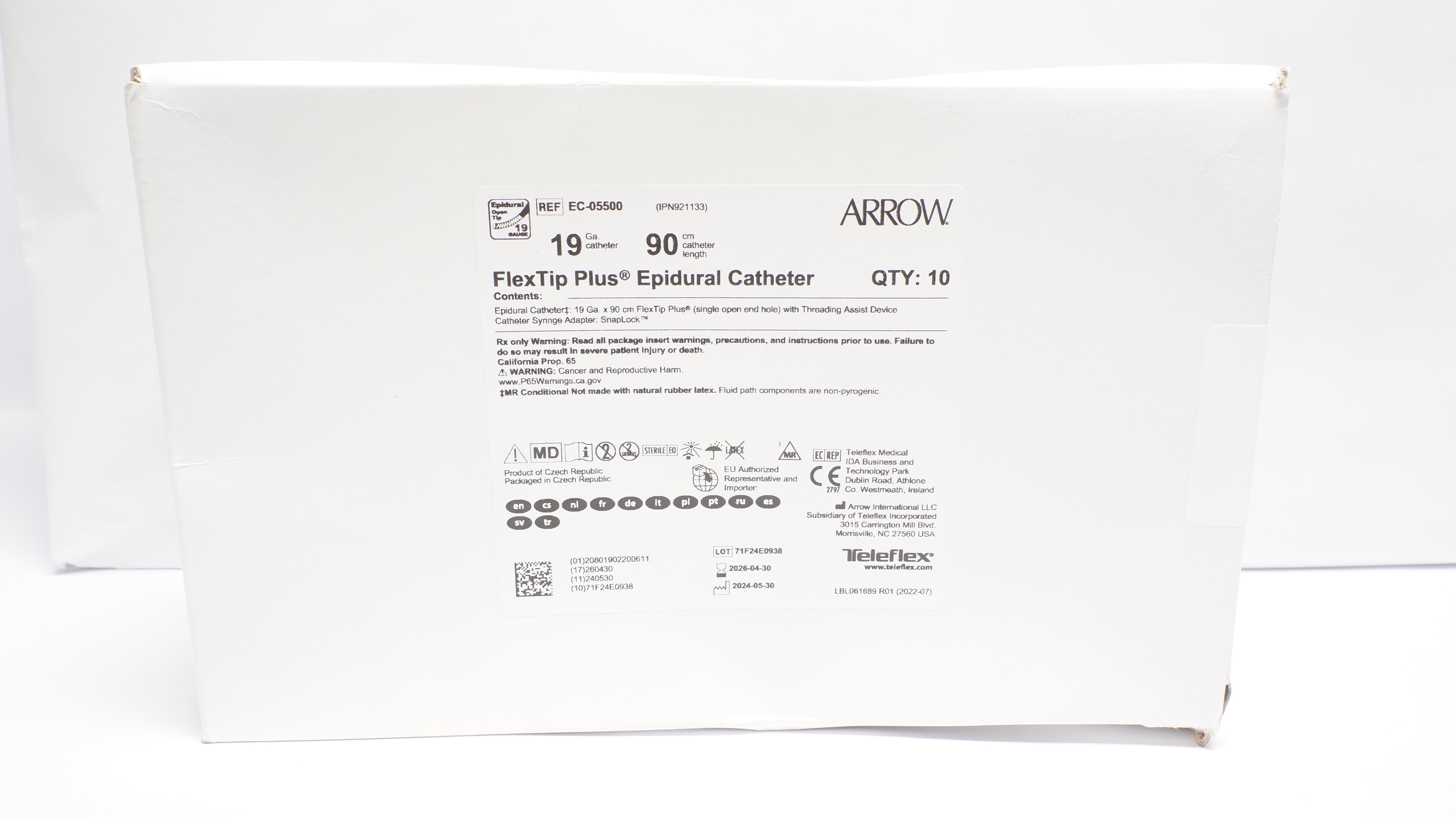 Teleflex EC-05500 Arrow FlexTip Plus Epidural Cath. 19Ga x 90cm - Box of 10