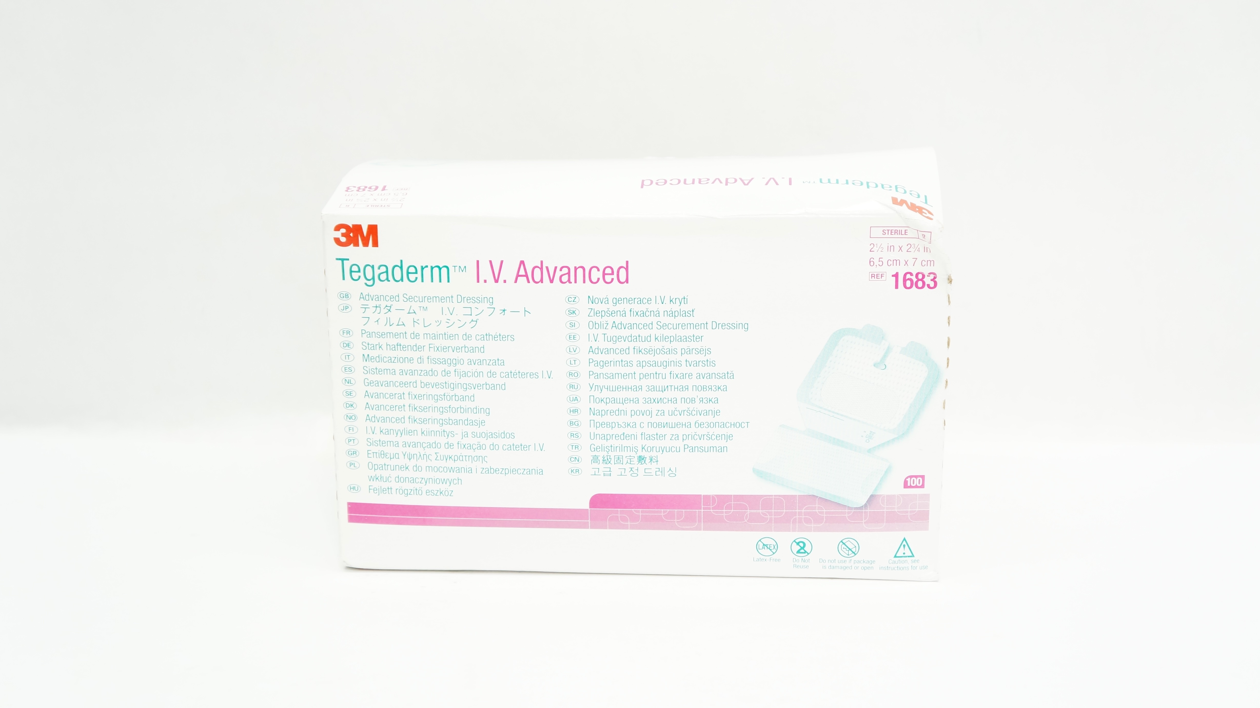 3M 1683 Tegaderm I.V. Advanced Securement Dressing 2-1/2 x 2-3/4 Box of 100