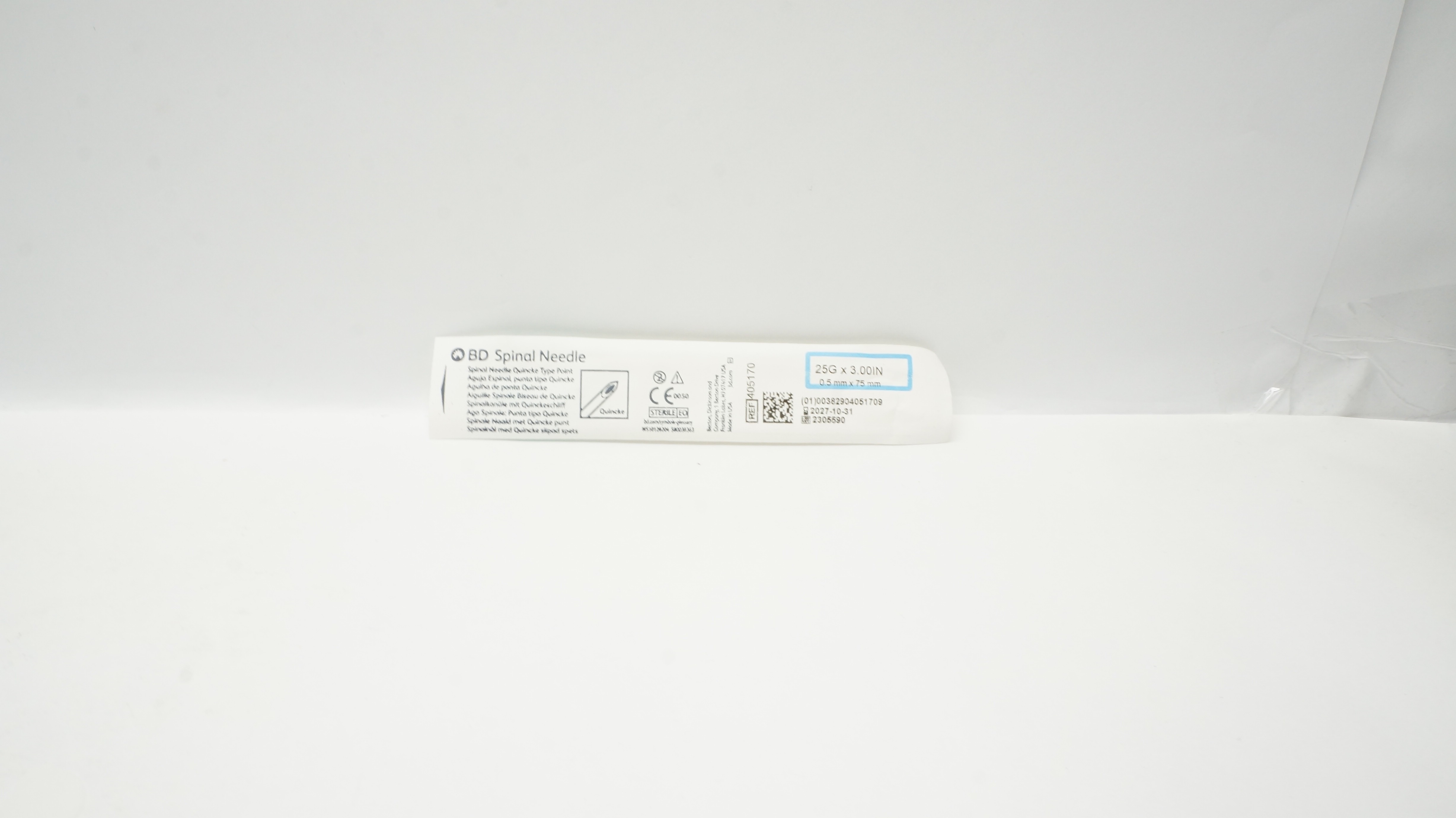 BD 405170 Spinal Ndle Quincke Type Point 25Ga x 3.0 inch