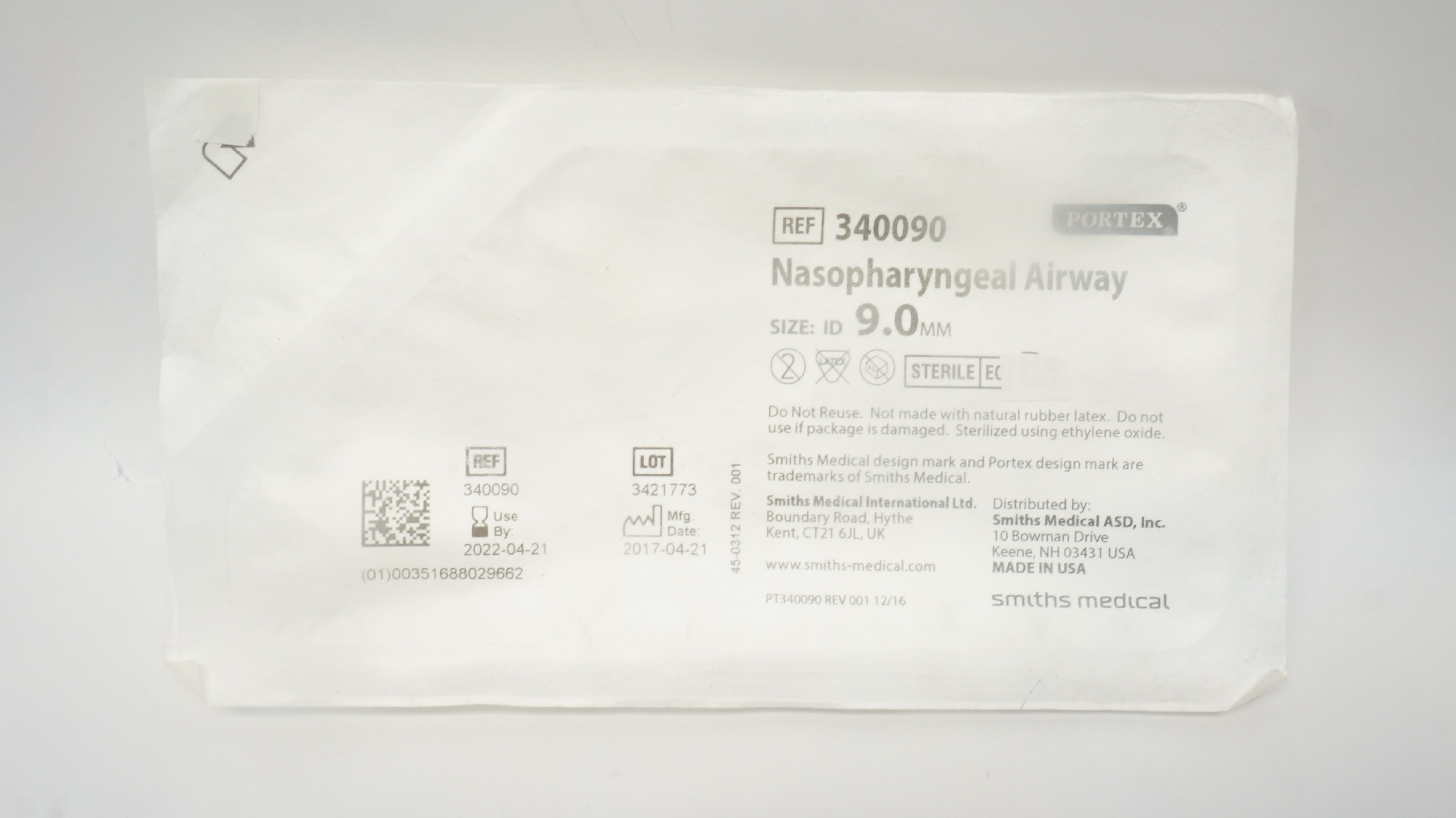 Smiths Medical 340090 Portex Nasopharyngeal Airway ID 9.0mm