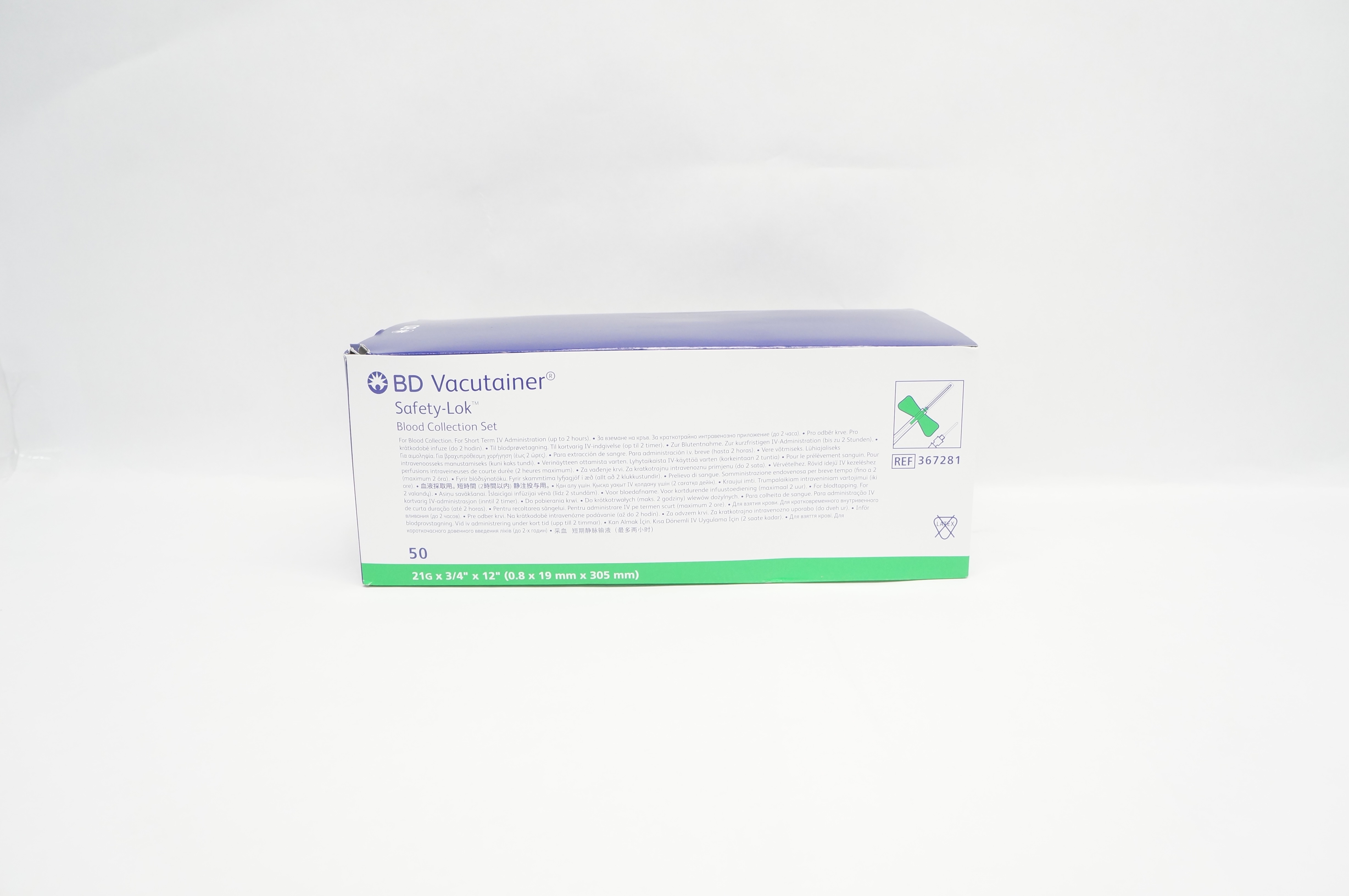 BD 367281 Vacutainer Safety-Lok Blood Collection Set 21Gx 3/4x12inch - Box of 50