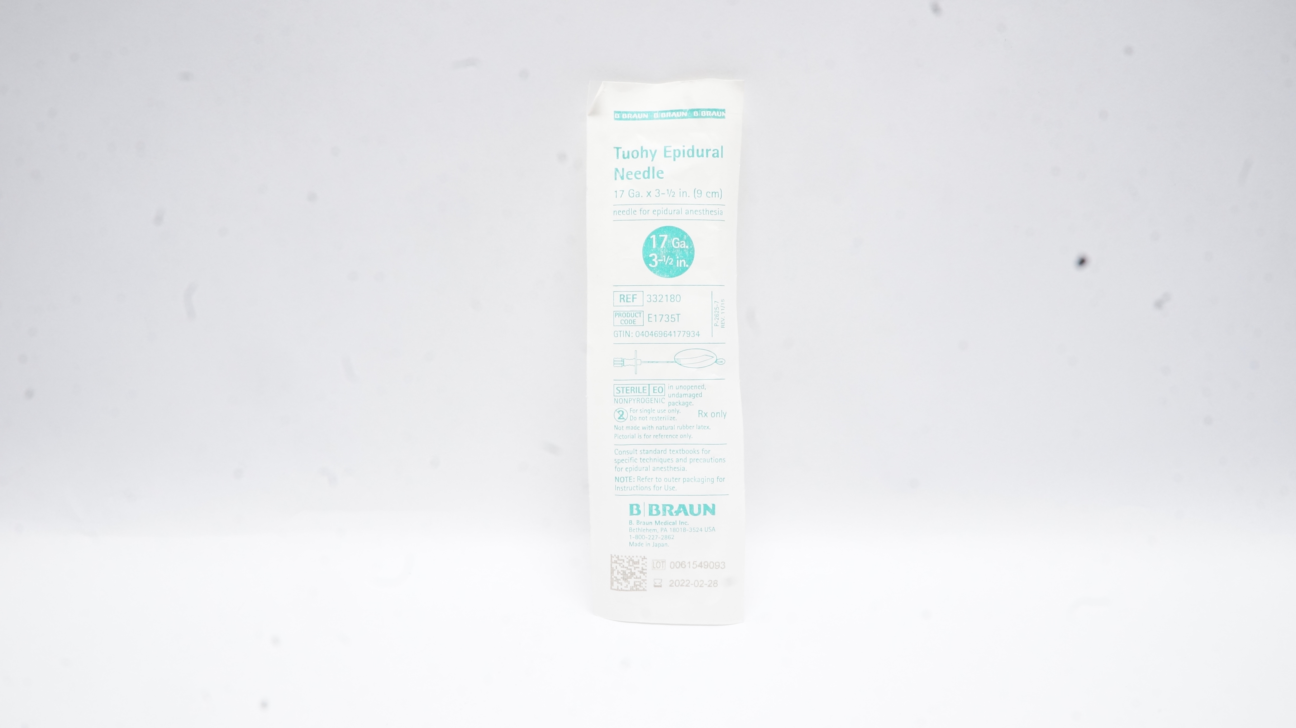 B.Braun 332180 Tuohy Epidural Ndle, 17Ga x 3-1/2inch (x)