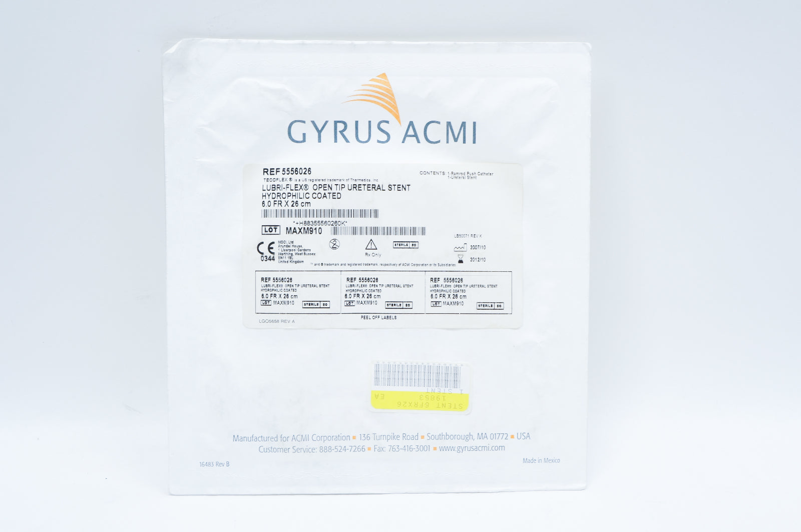 Gyrus ACMI 5556026 Lubri-Flex Open Tip Ureteral Stnt Hydrophilic Coated 6Fr. (x)