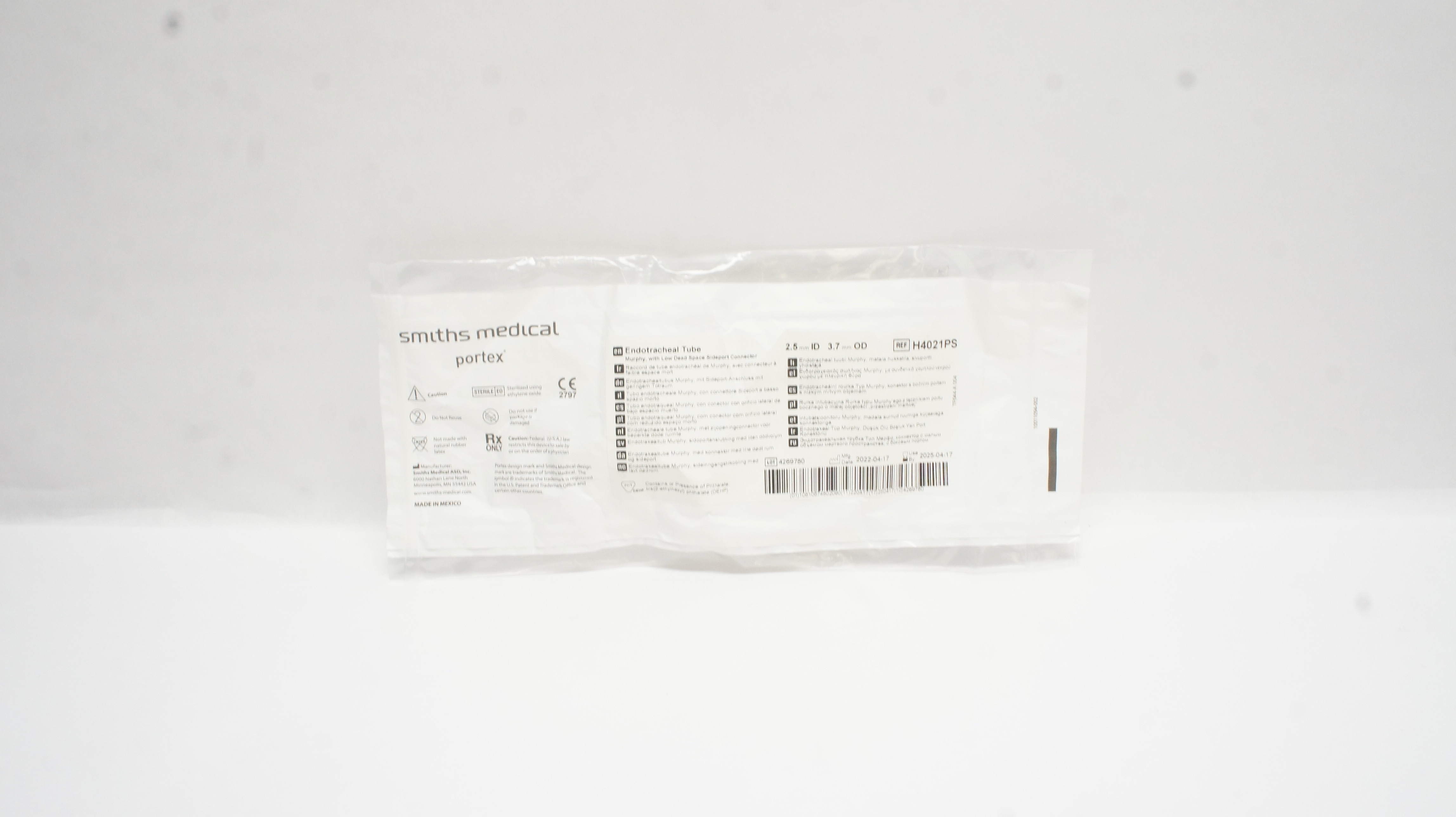 Smiths Medical H4021PS Portex Endotracheal Tube 2.5mm ID x 3.7mm OD