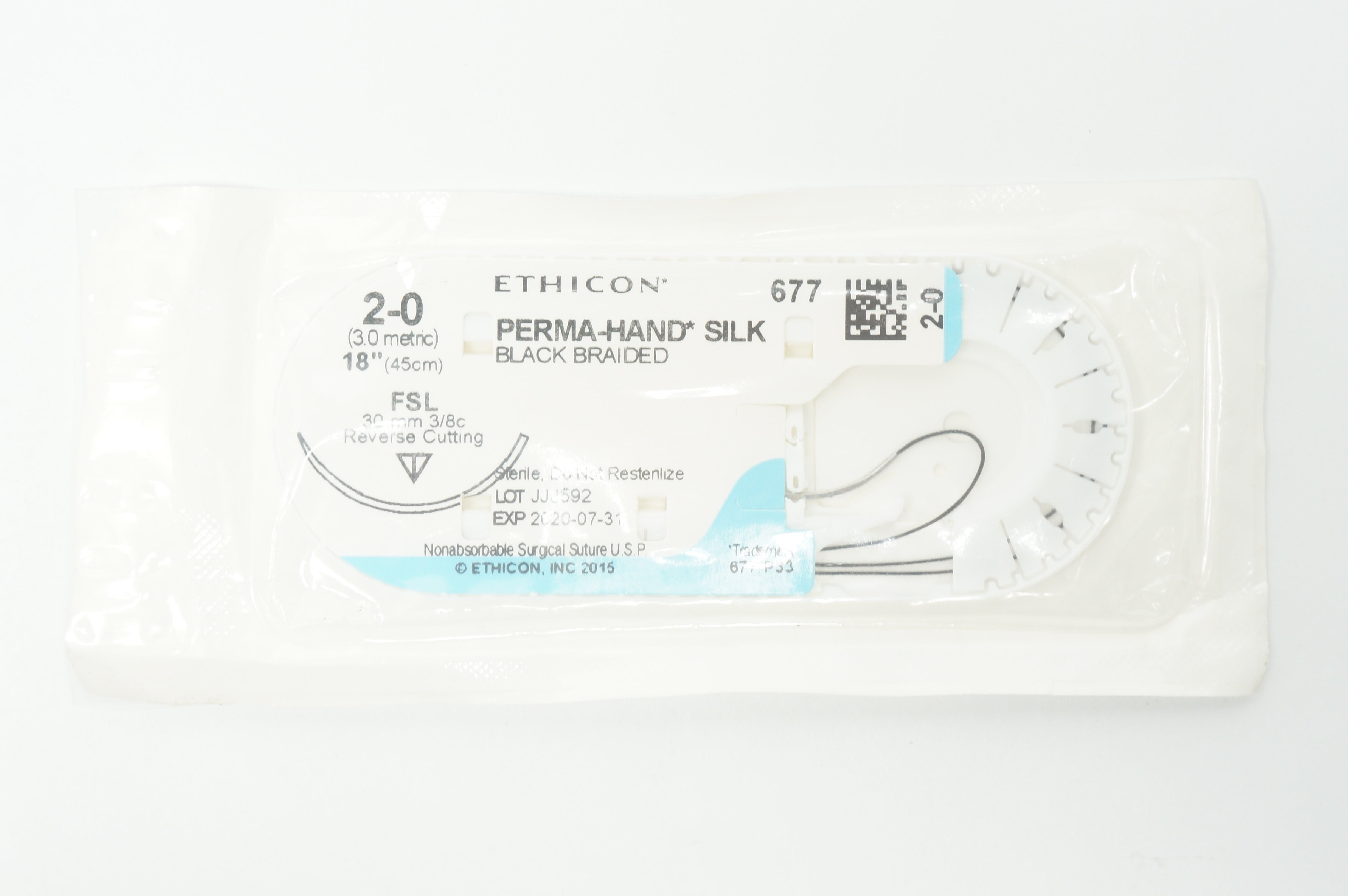 Ethicon 677 2-0 PERMA-HAND SILK, FSL 30mm 3/8c Reverse Cutting, 18inch (x)