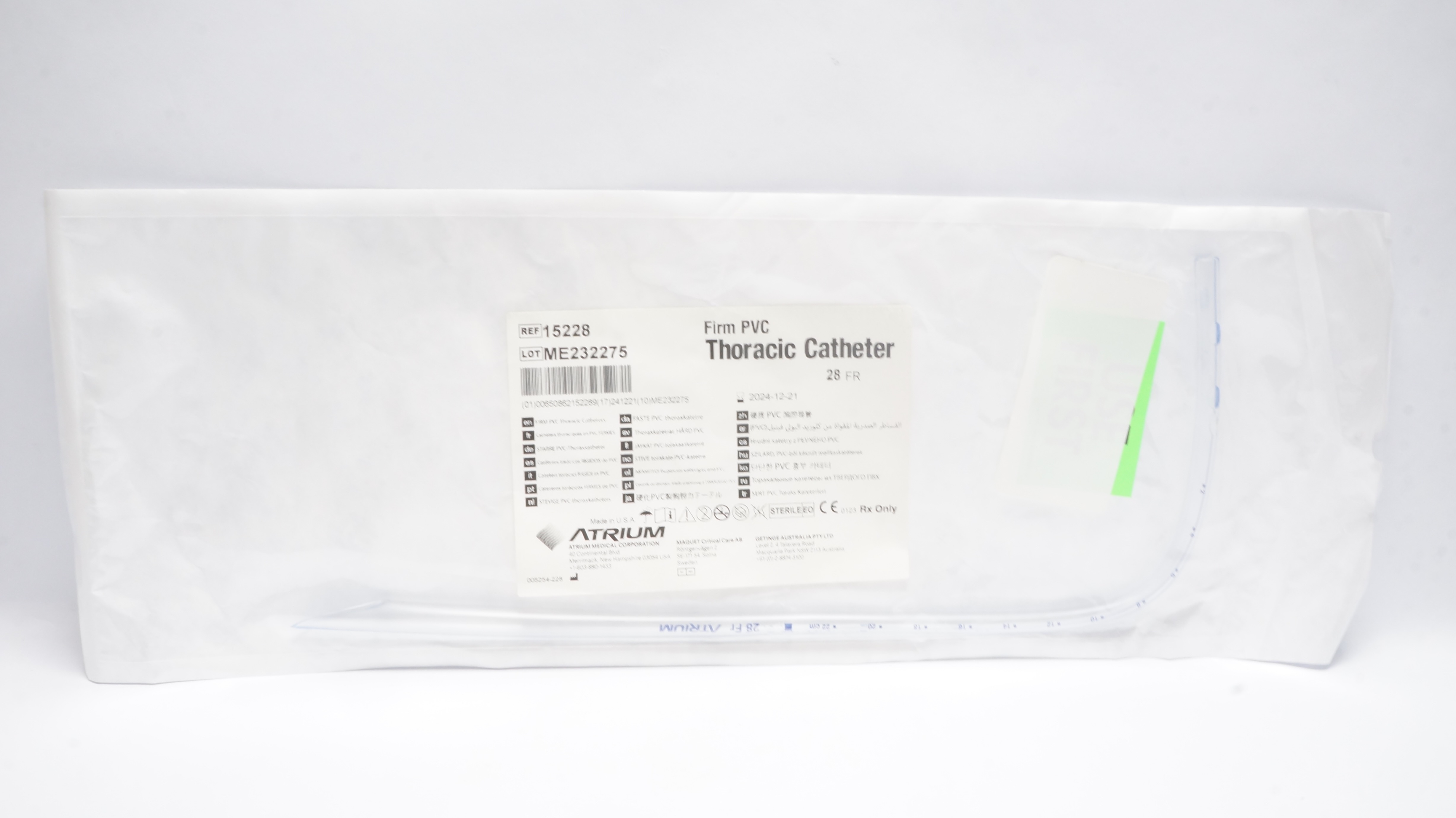 Atrium 15228 Firm PVC Thoracic Cath. 28Fr