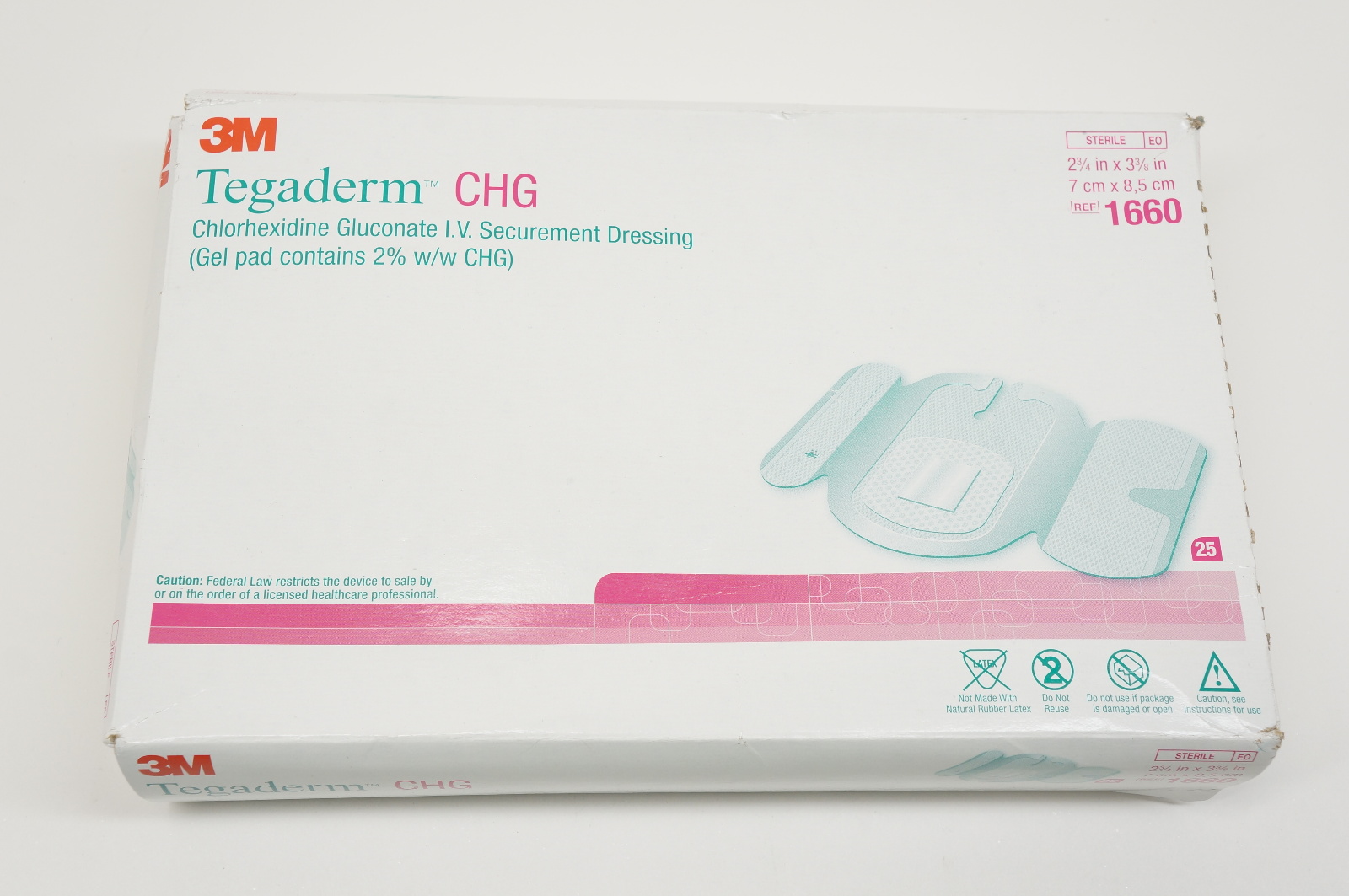 3M 1660 Tegaderm CHG Chlorhexidine Gluconate 2-3/4 x 3-3/8inch - Box of 25