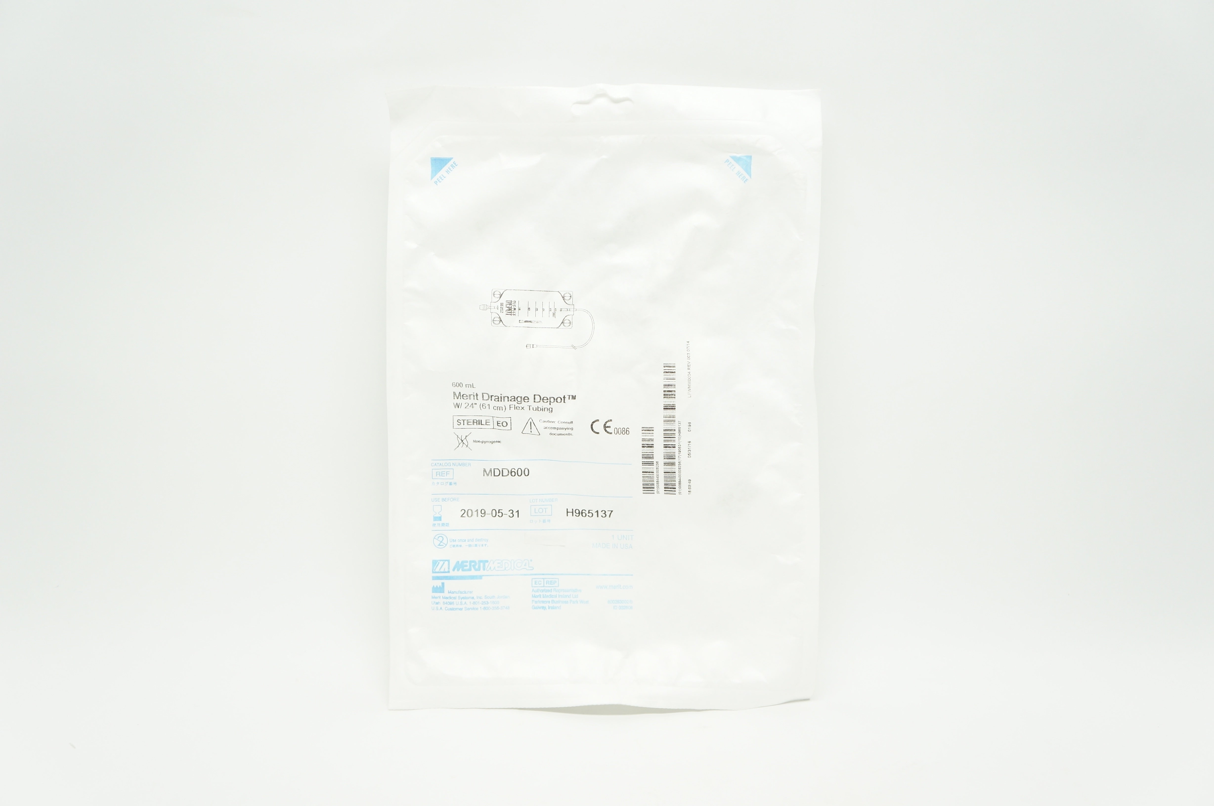 Merit Medical MDD600 600ml Drainage Depot 24inch Flex Tubing (x)