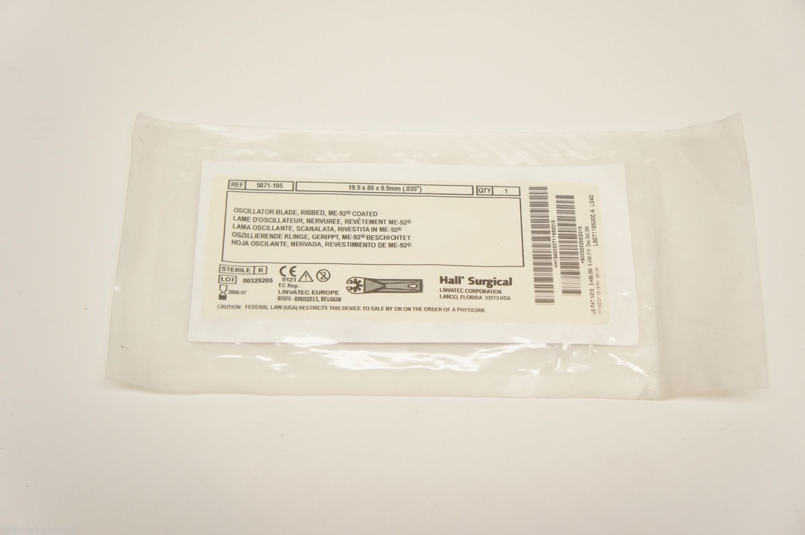 5071-195 ~ Linvatec Oscillator Blade Ribbed Coated 19.5 x 80 x 0.9mm (x)