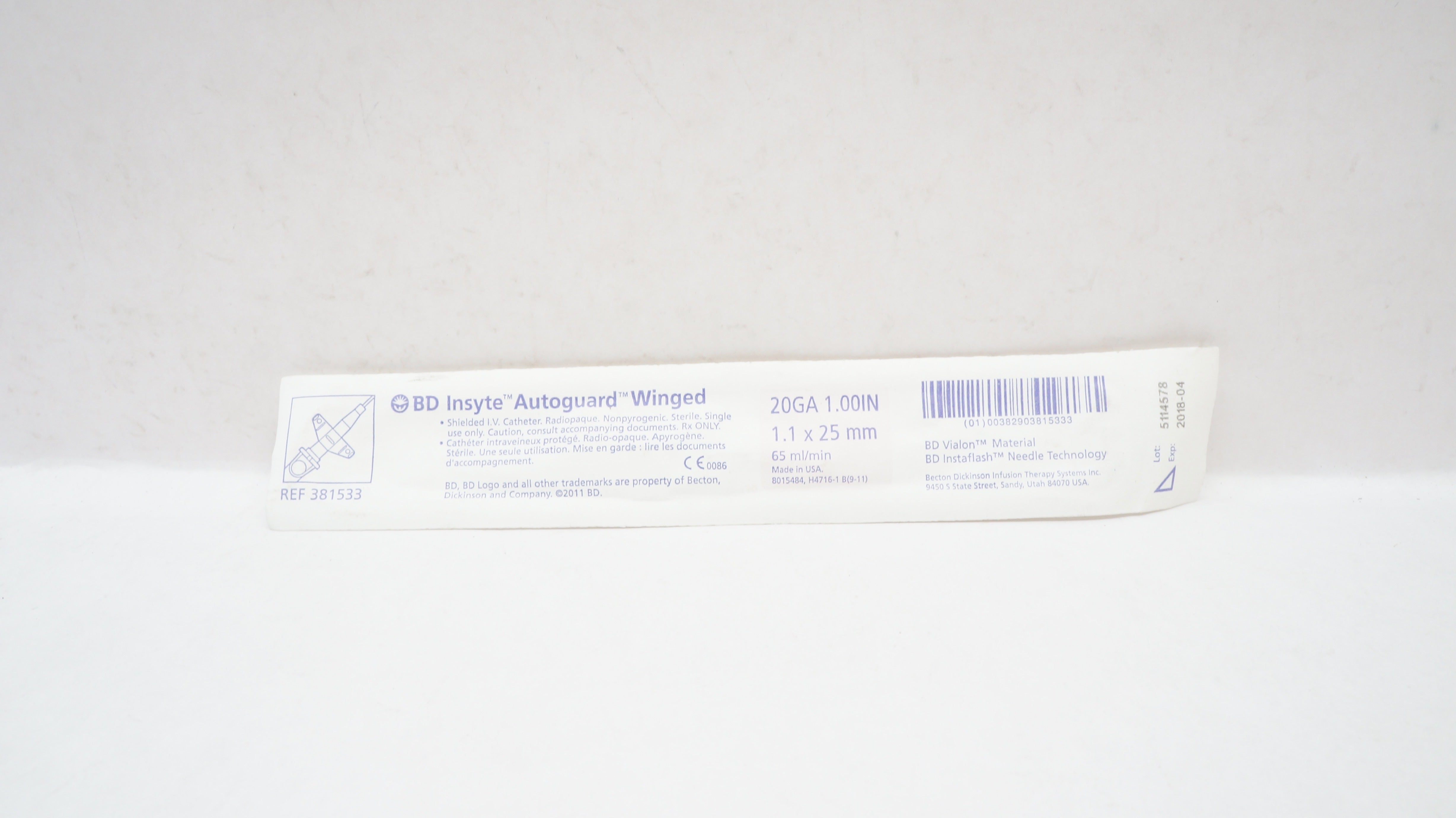 BD 381533 Shielded IV Cath. Insyte Autoguard Winged 20Ga x 1in (x)