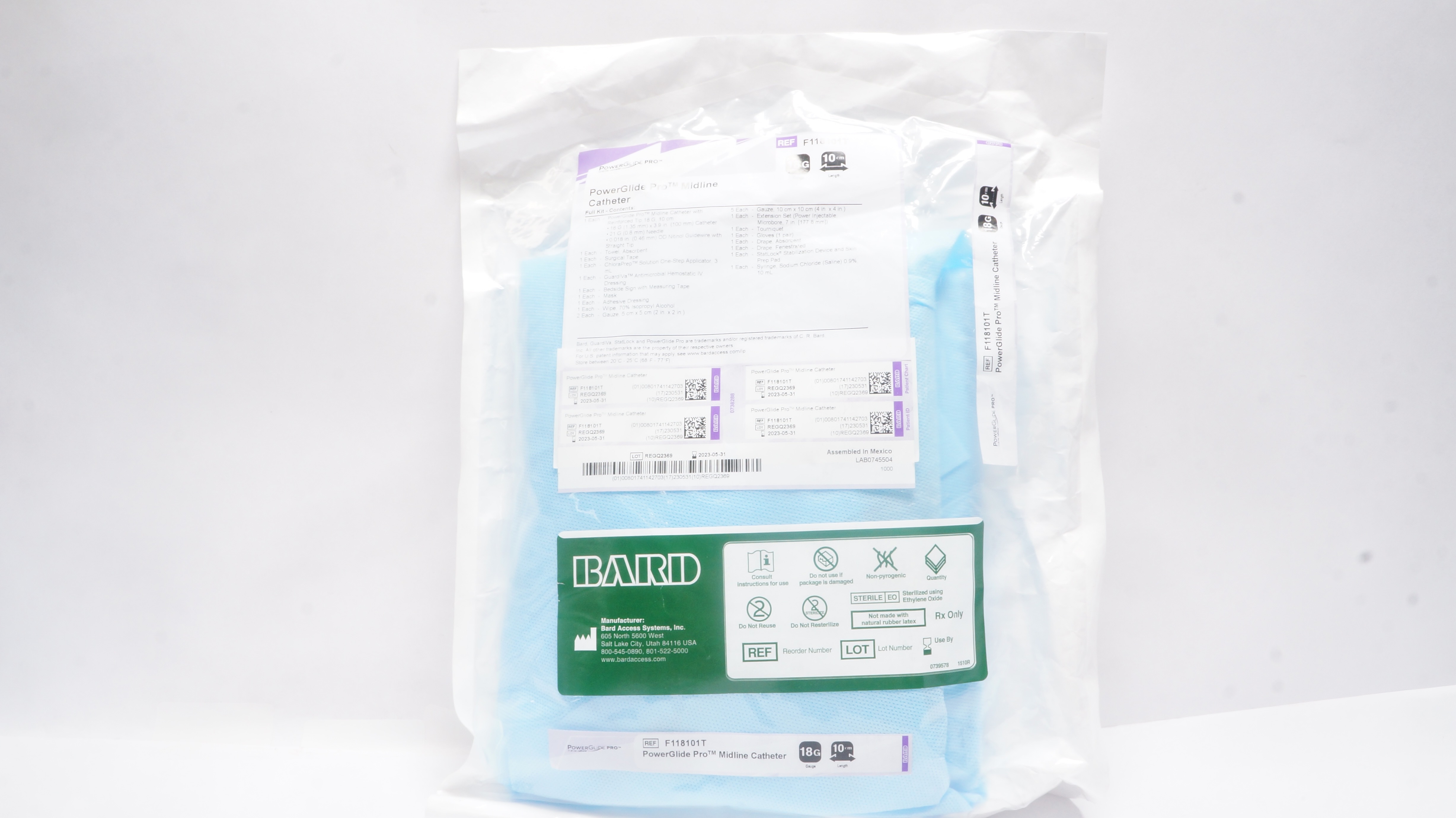 Bard F118101T PowerGlide Pro Midline Cath. Full Kit 18G x 10cm (x)