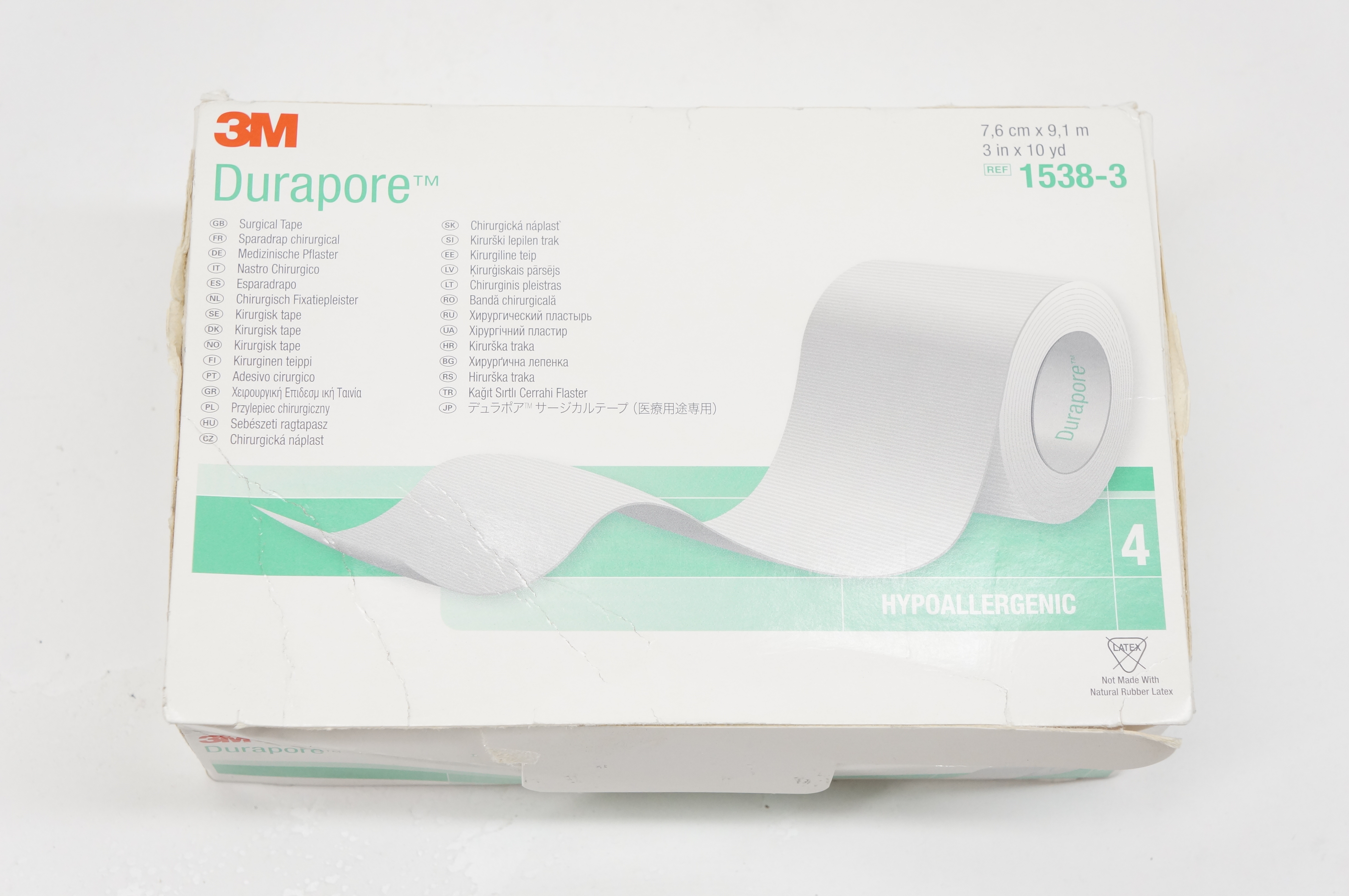 3M 1538-3 Durapore Surgical Tape 3inch x 10yd. - Box of 4