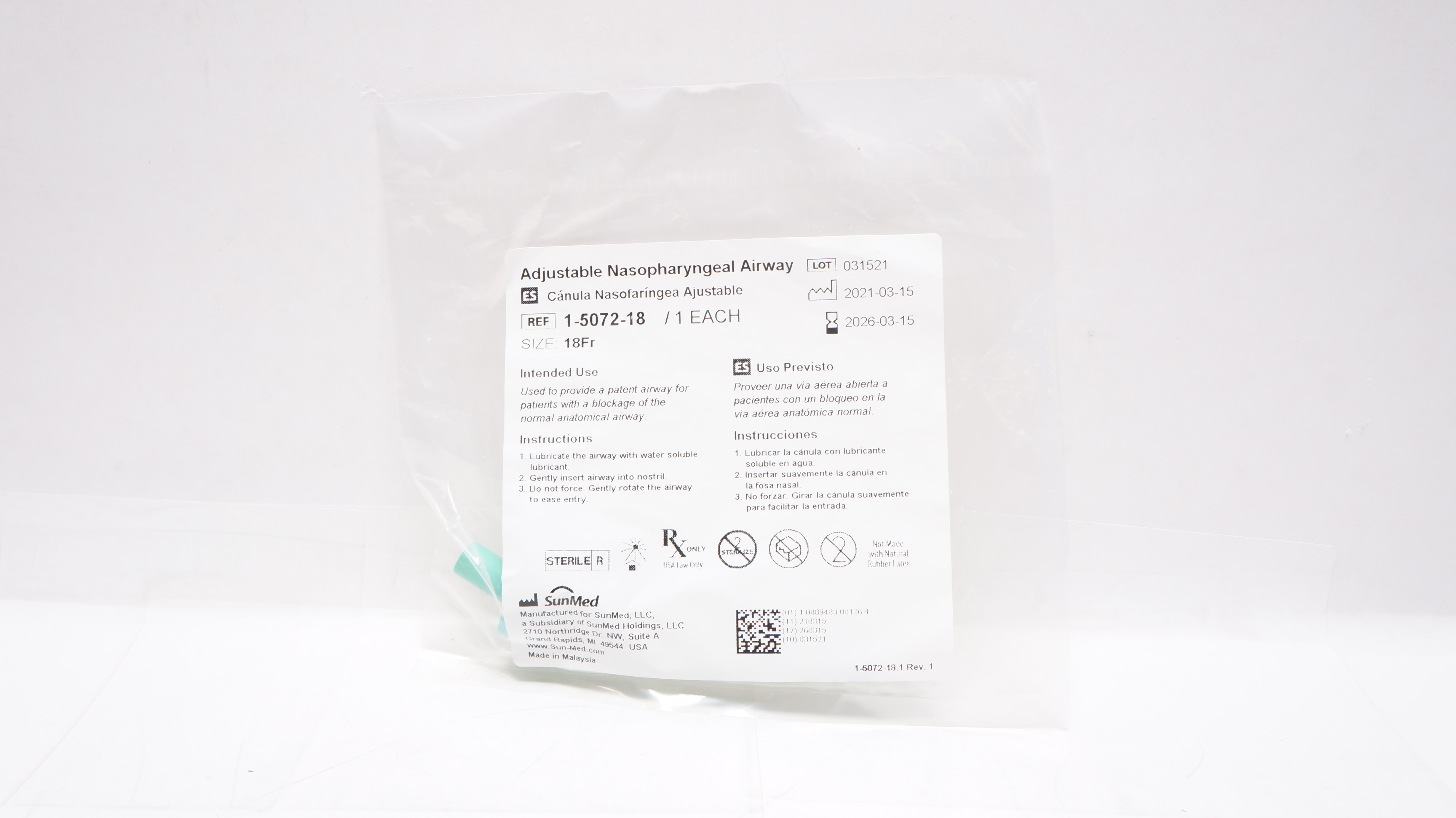 SunMed 1-5072-18 Adjustable Nasopharyngeal Airway 18Fr