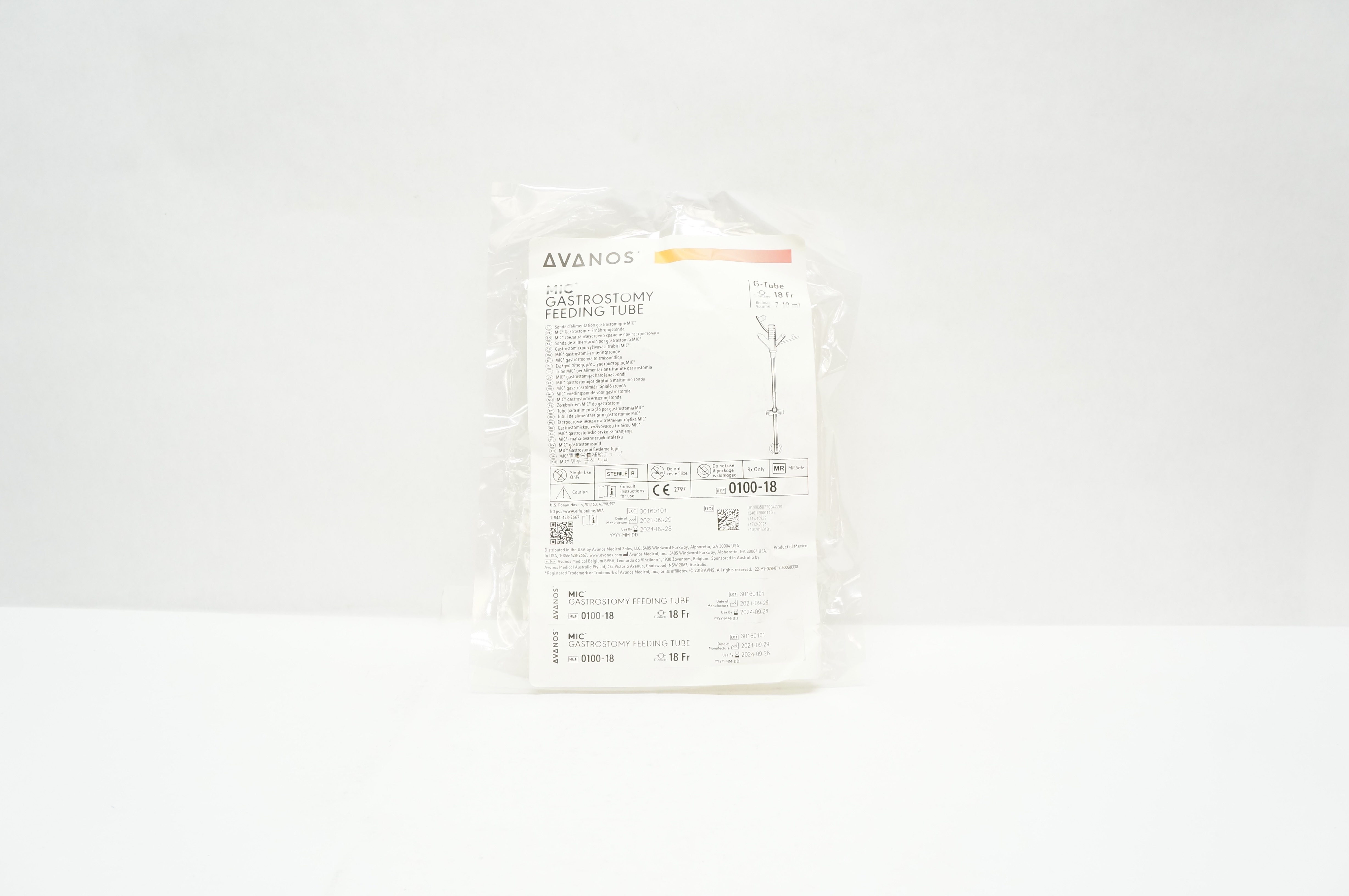 Avanos 0100-18 MIC Gastrostomy Feeding G-Tube 18Fr x 7-10mL