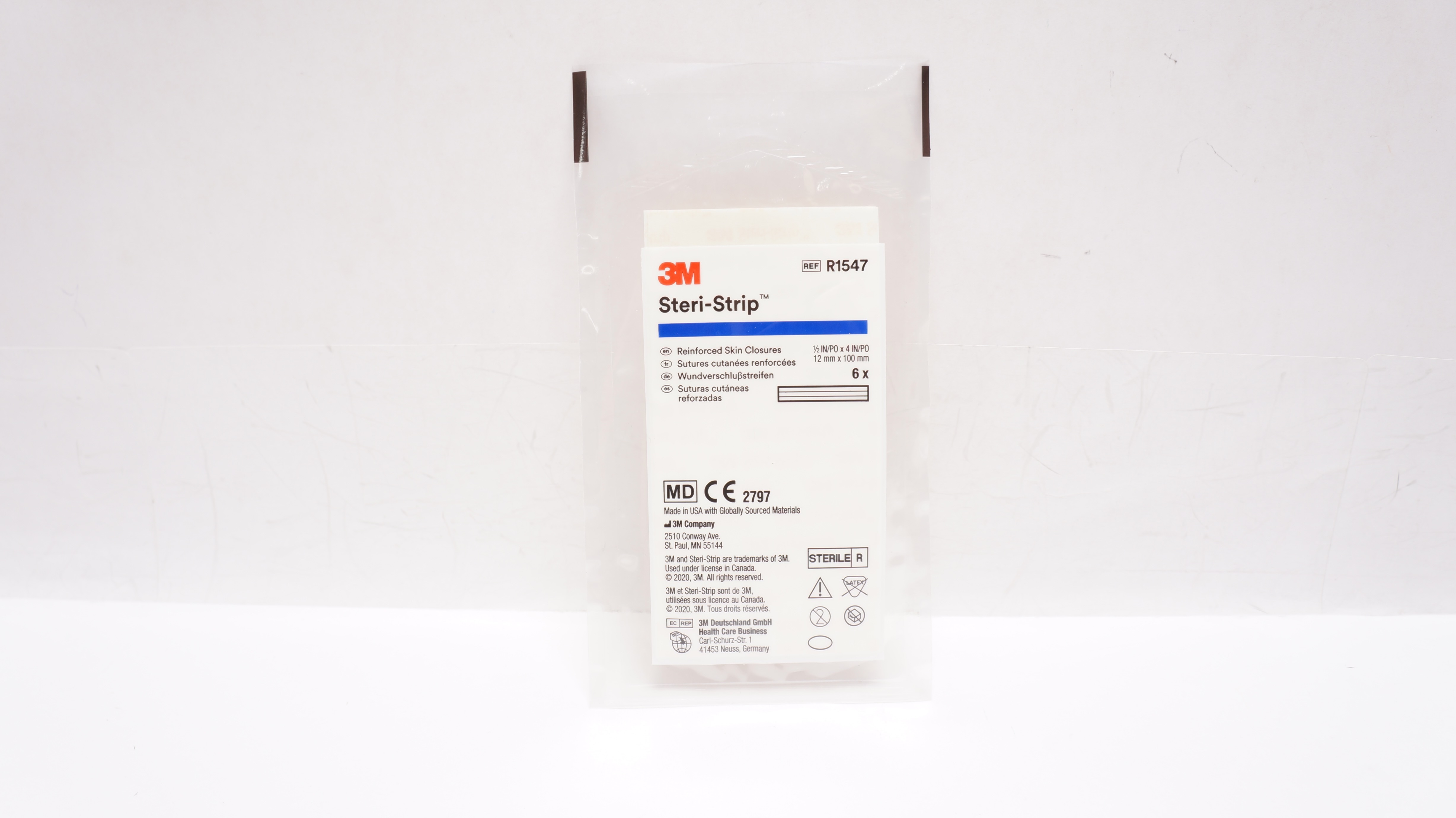 3M R1547 Steri-Strip Reinforced Skin Closures 1/2 inch x 4 inch - Pack of 6