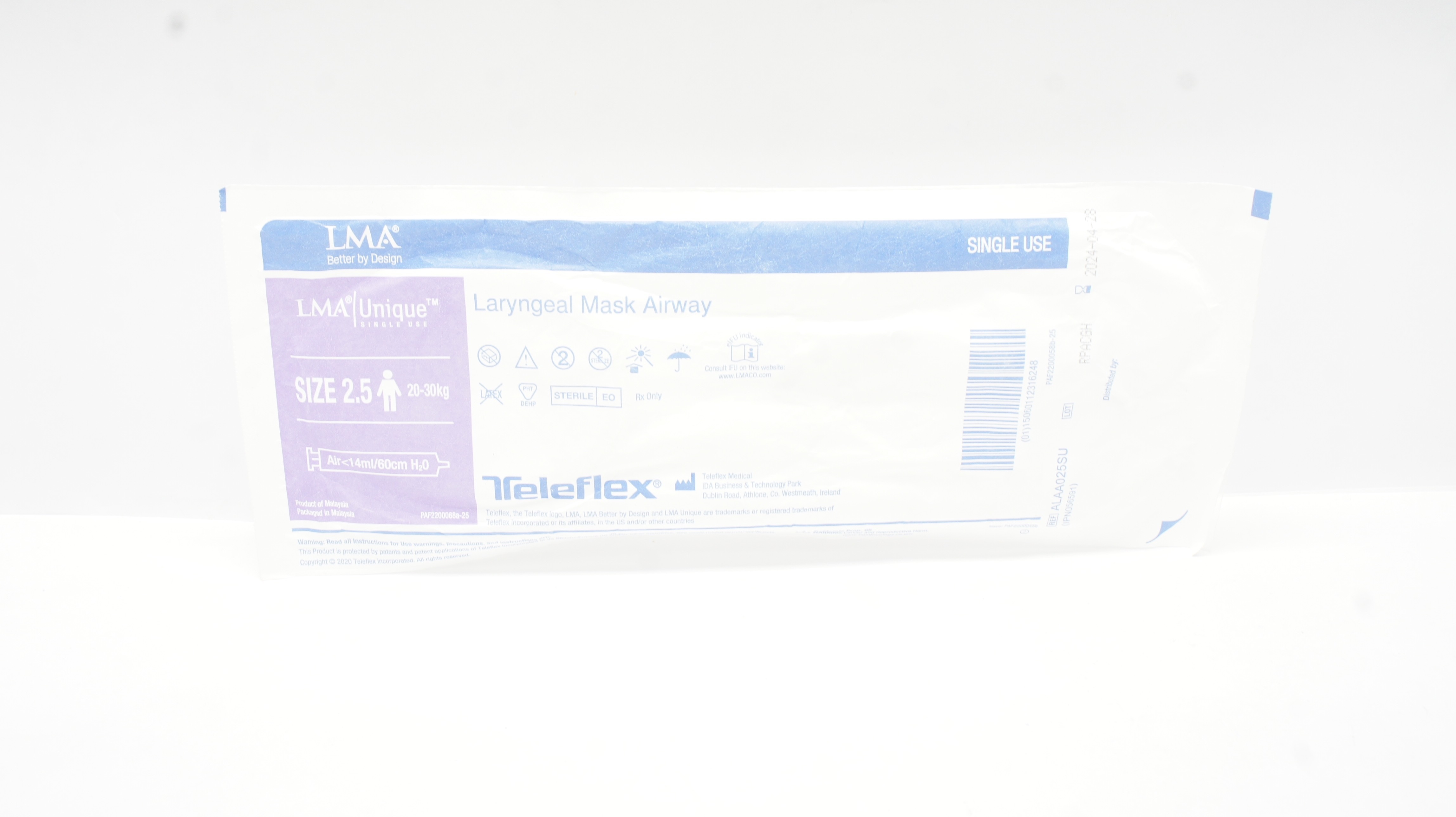 Teleflex ALAA025SU Laryngeal Mask Airway Size 2.5 20-30kg Air <14ml/60cm H2O(x)