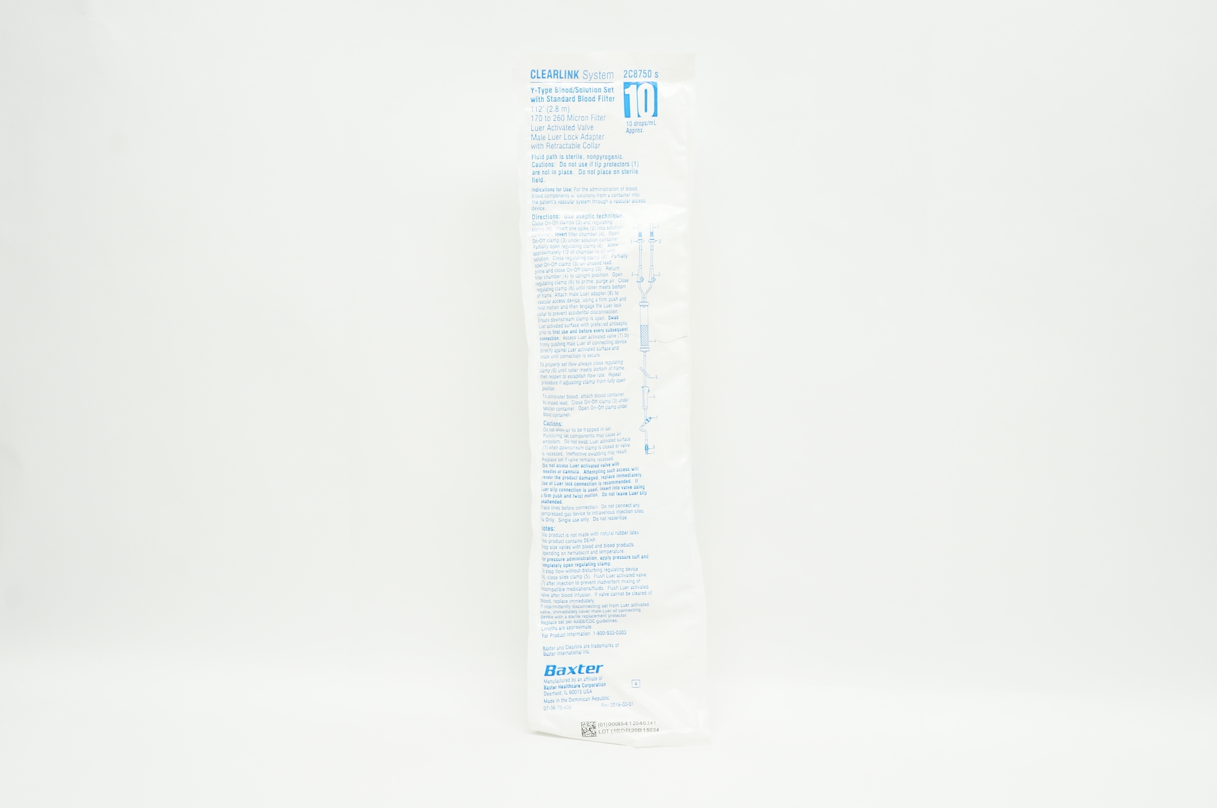 Baxter 2C8750s Clearlink System Y-Type Blood/Solution Set 112inch 10 Drops