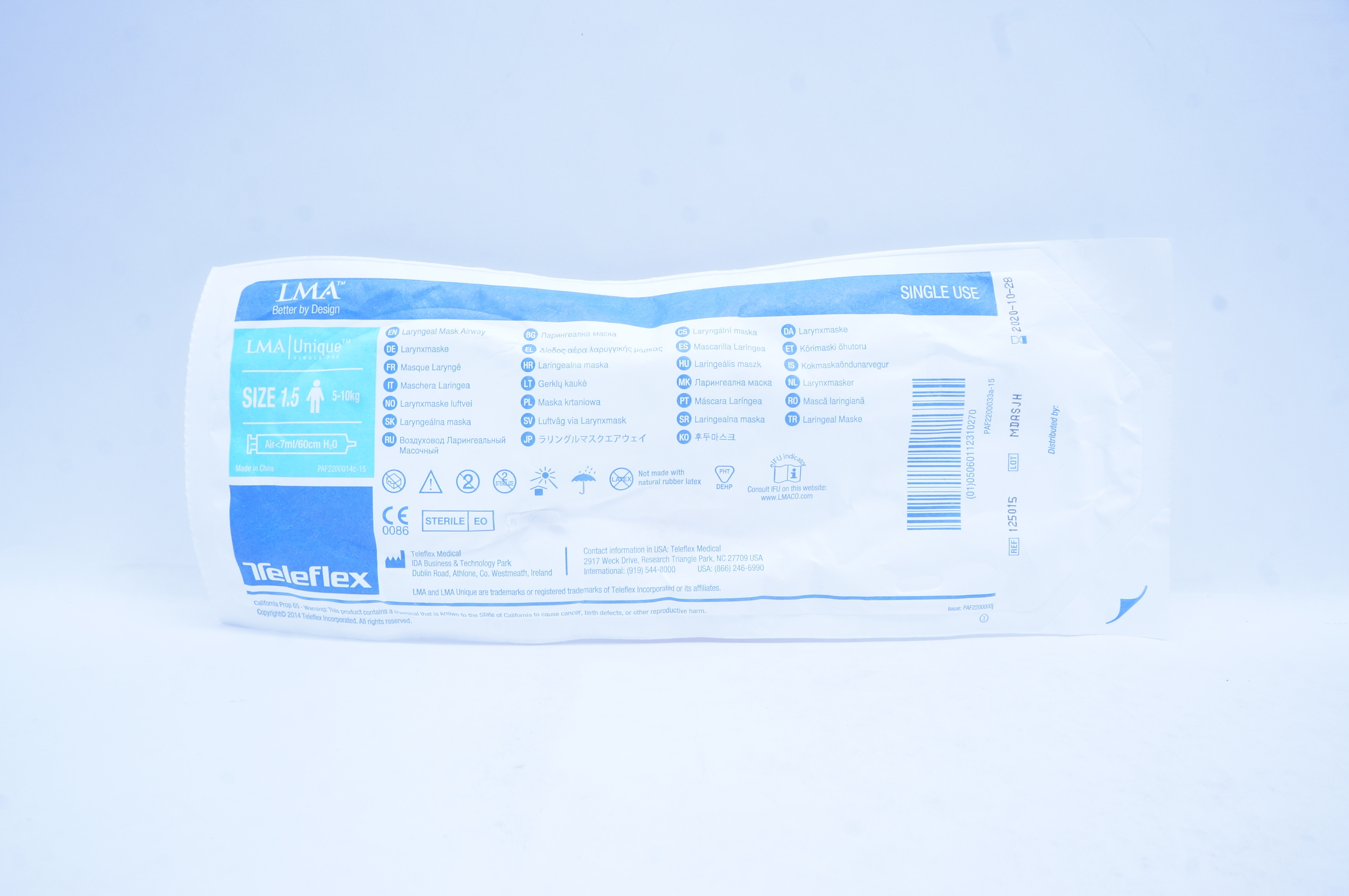 Teleflex 125015 LMA Unique Laryngeal Mask Airway Size 1.5 5-10kg (x)