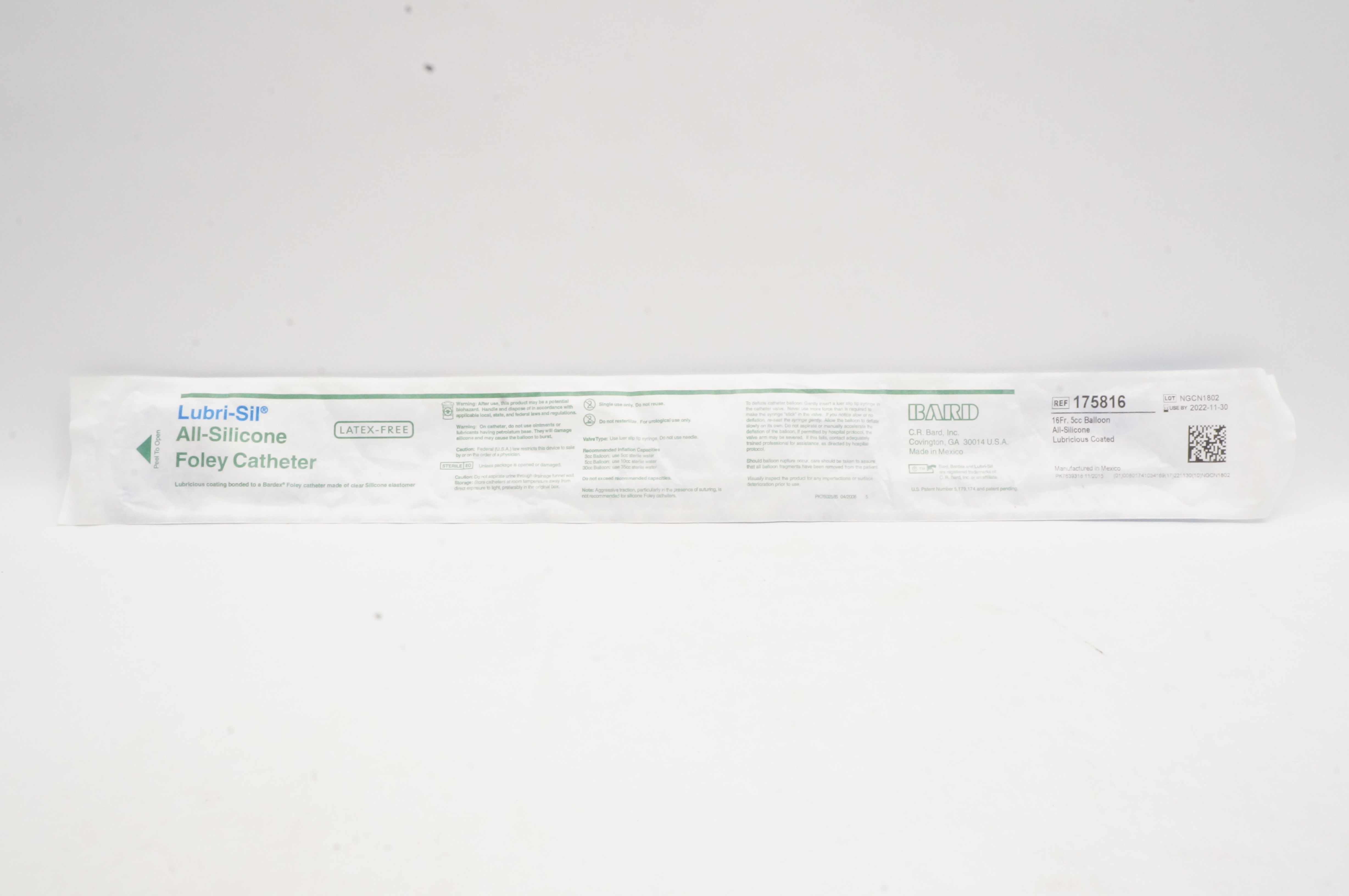 Bard 175816 Lubri-Sil All-Silicone Foley Cath. Balloon 16Fr x 5cc