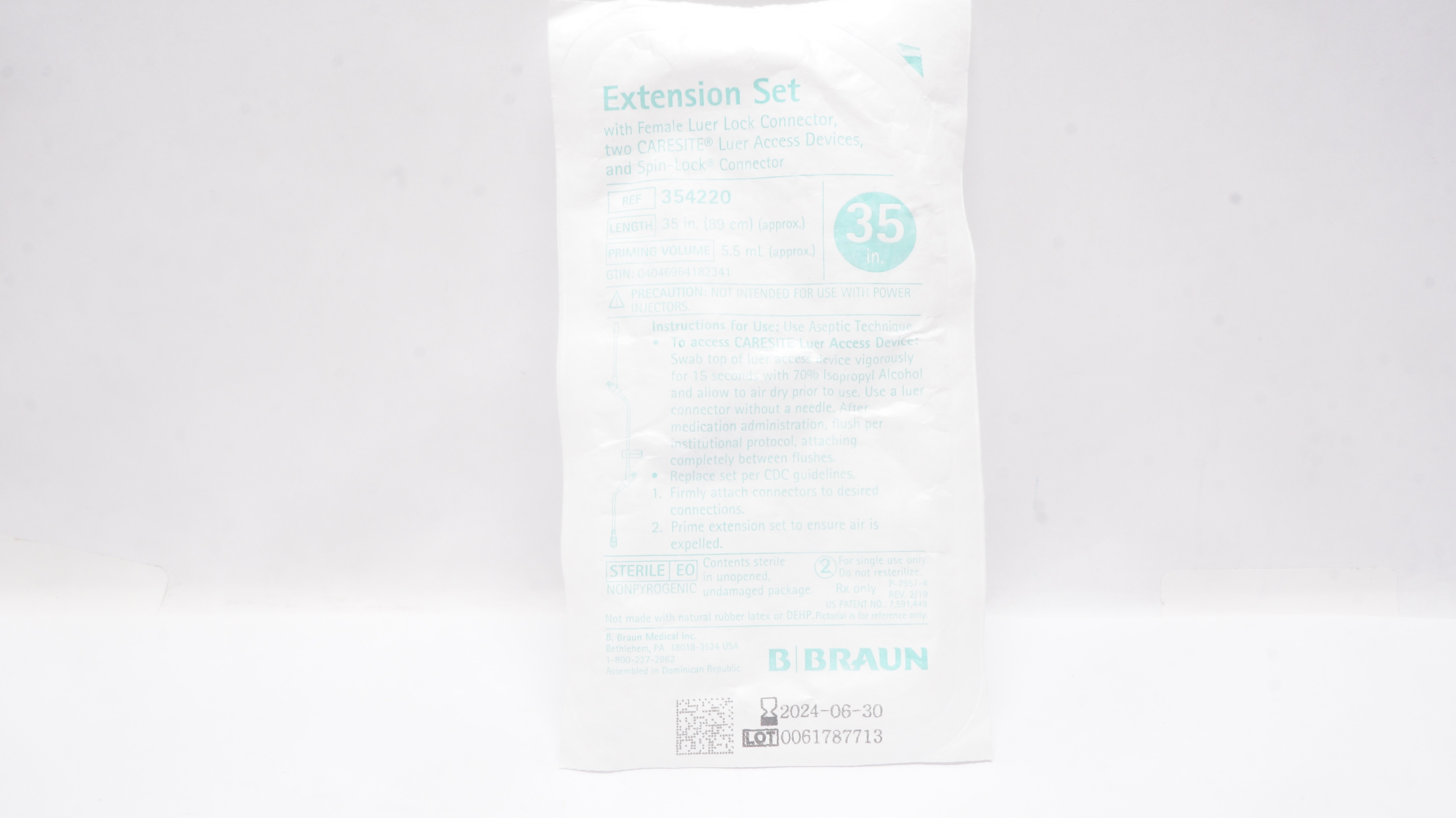 Braun 354220 Extension Set with Female Luer Lock Connector 35inch 5.5mL