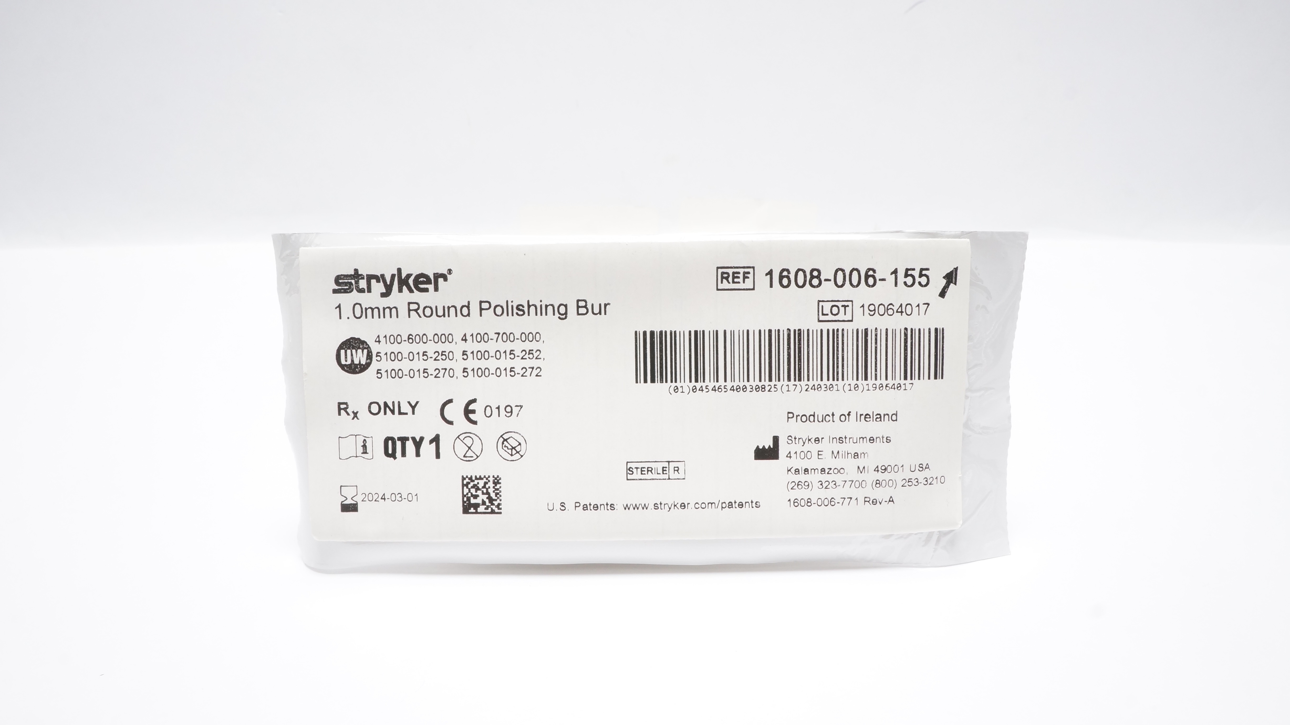 Stryker 1608-006-155 Round Polishing Bur 1.0mm (x)