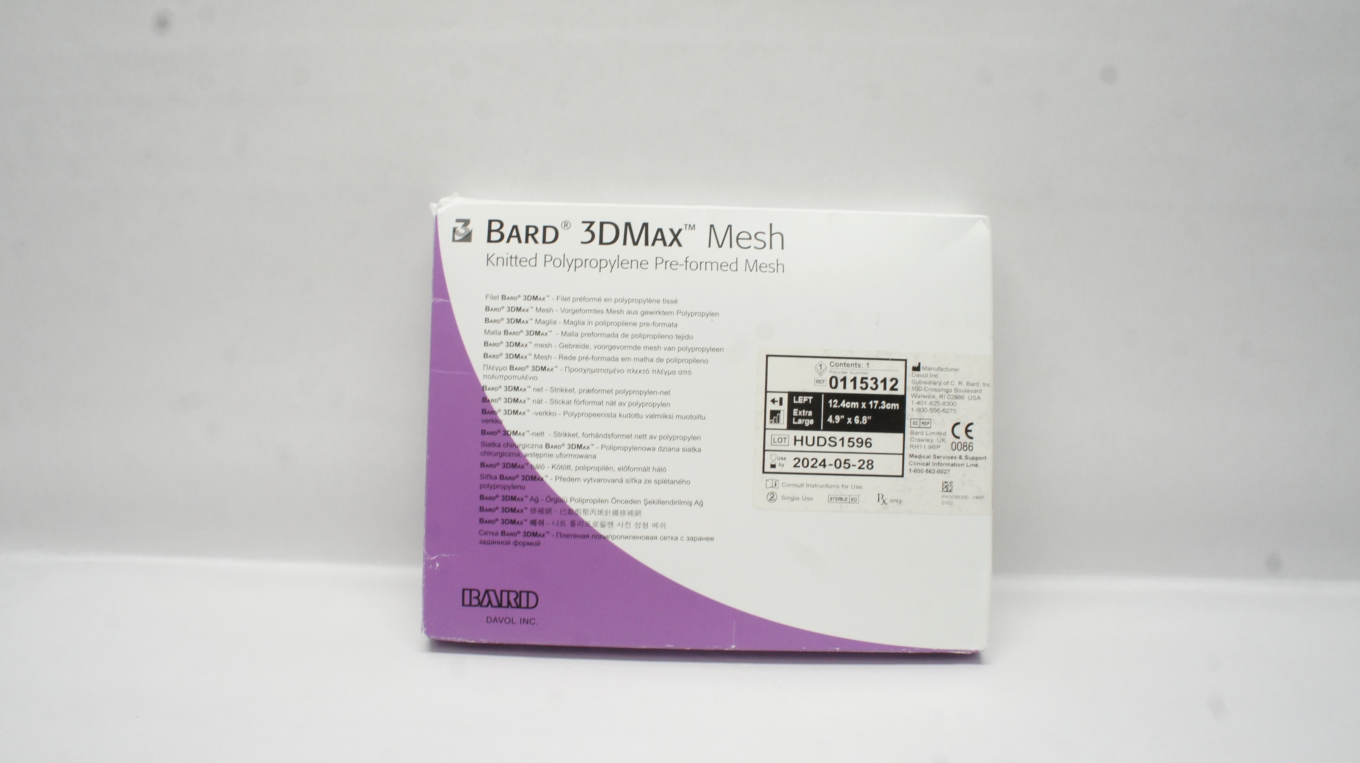 Bard 0115312 3DMax Knitted Polypropylene Pre-formed Mesh 4.9inch x 6.8inch