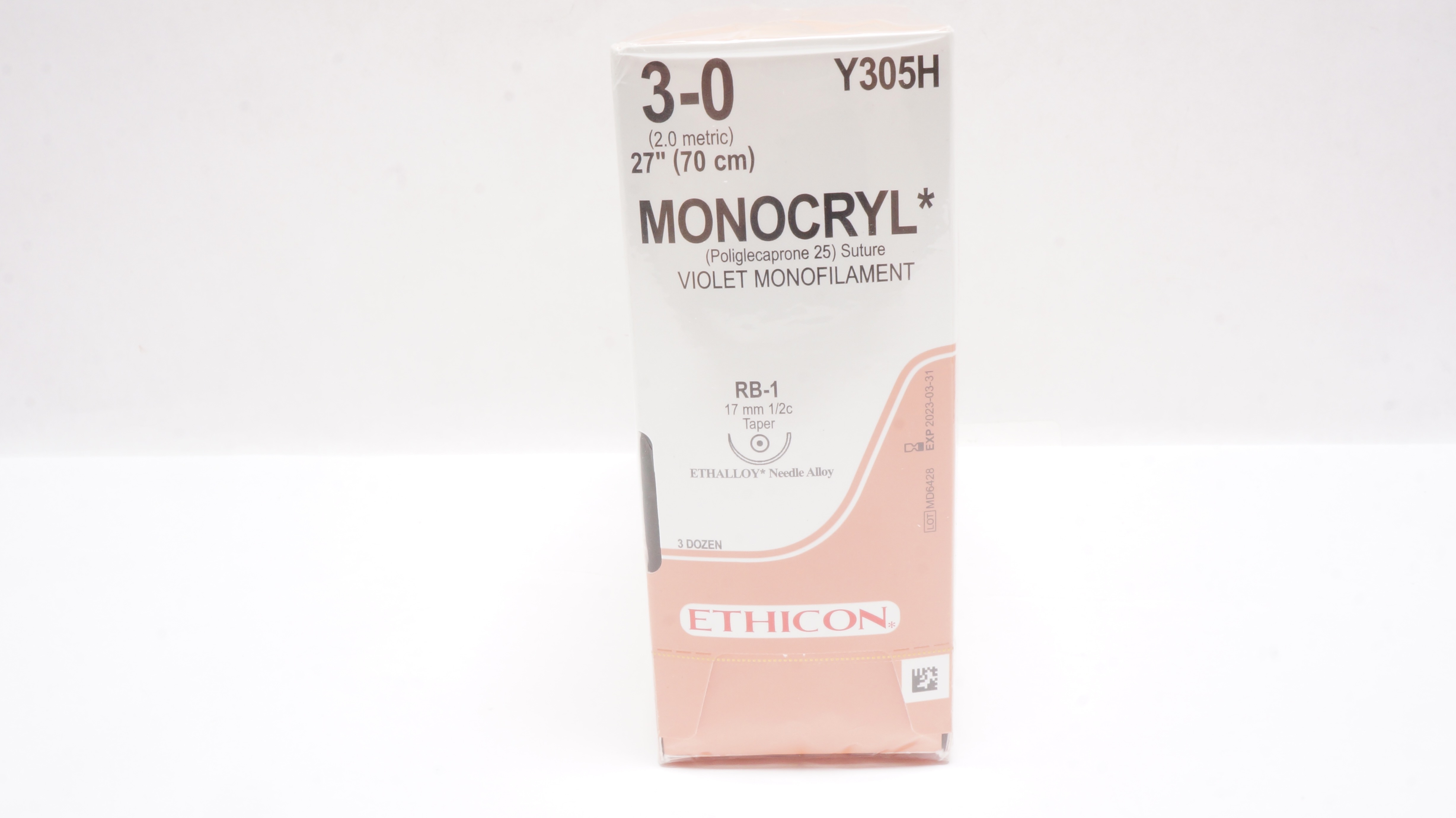 Ethicon Y305H 3-0 Monocryl Suture RB-1 17mm 1/2c Taper 27In - Box of 36 (x)