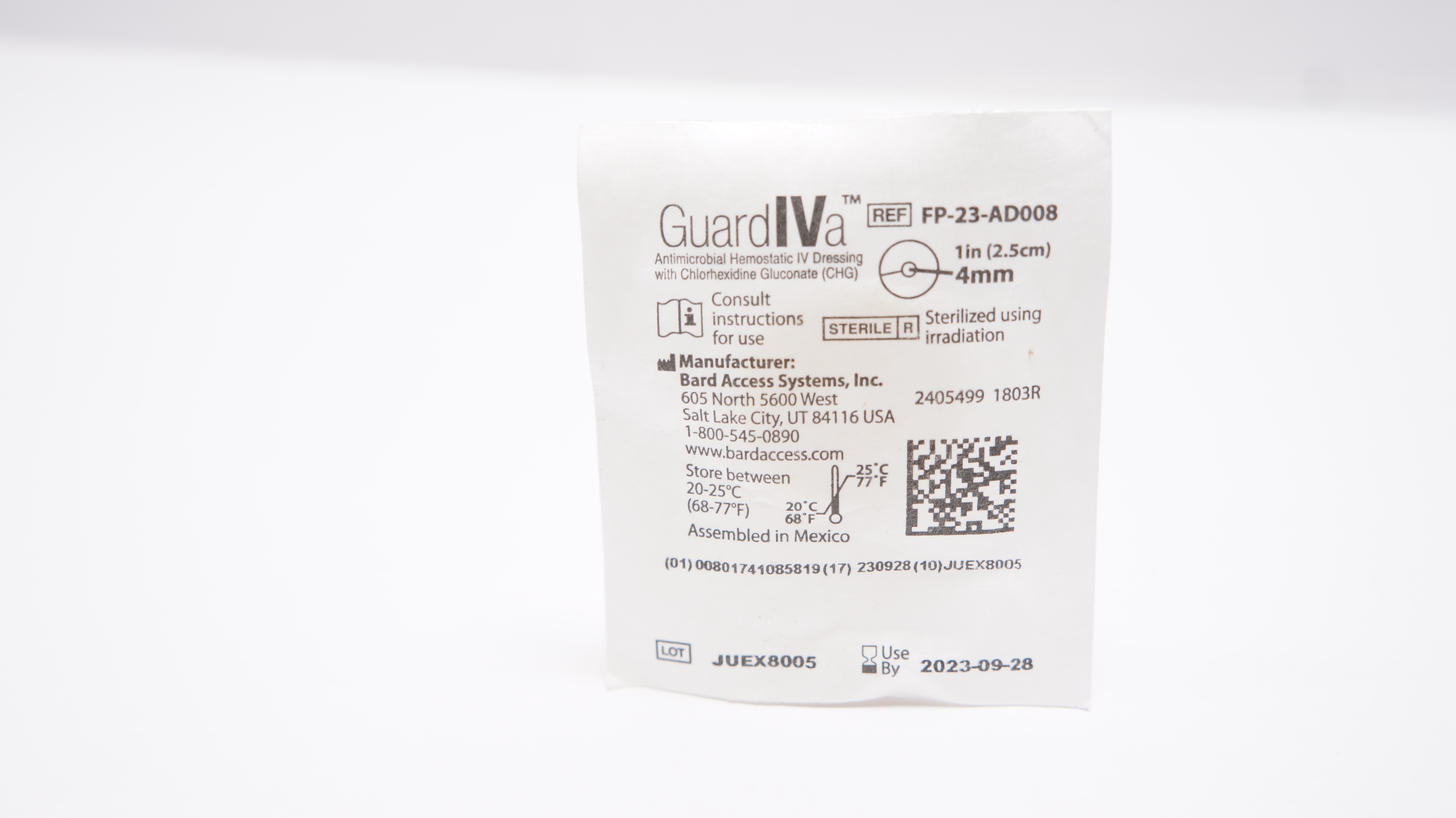 Bard FP-23-AD008 GuardIVa Antimicrobial Hemostatic IV Dressing 1inch x 4mm (x)
