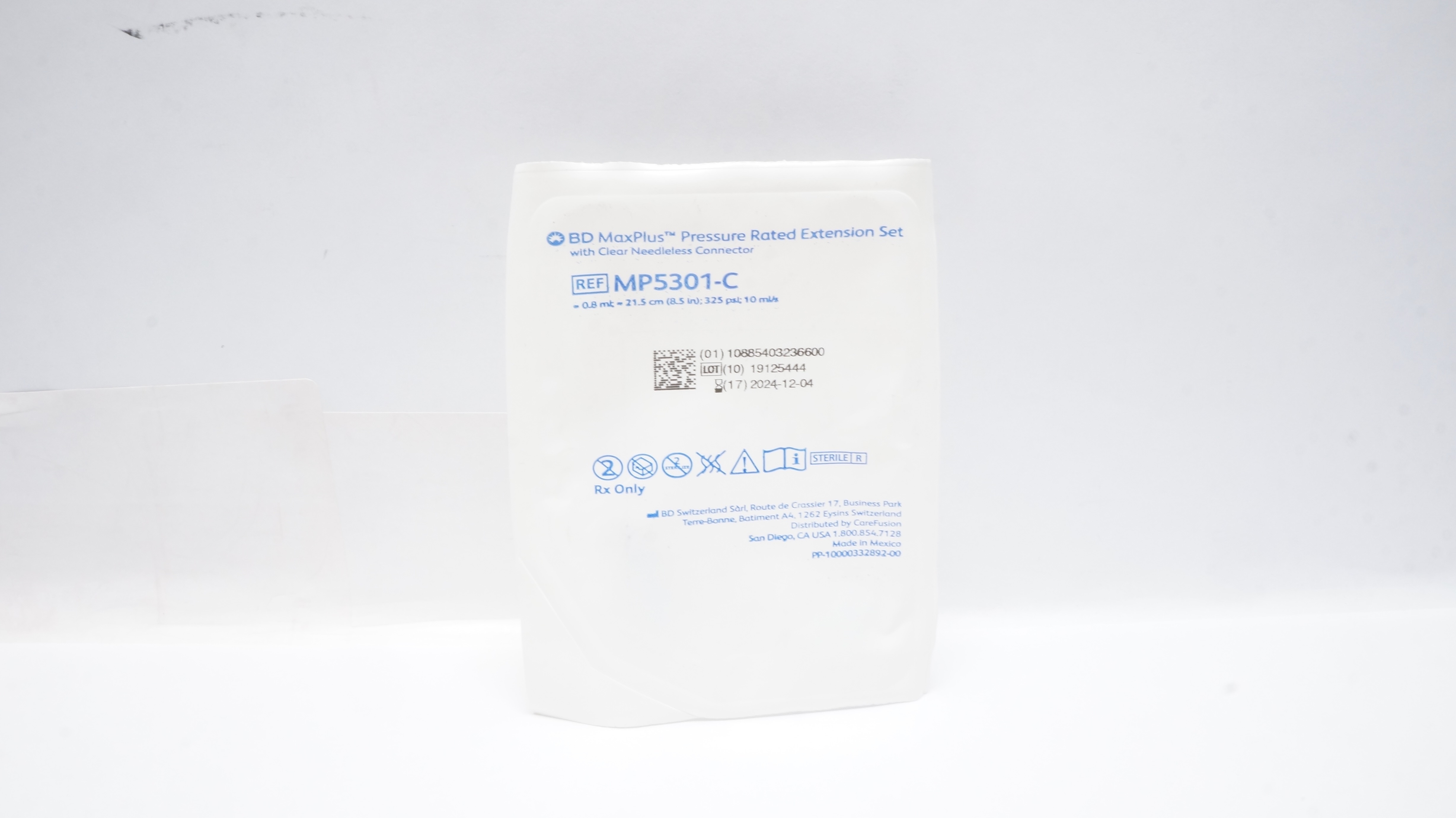 BD MP5301-C MaxPlus Pressure Rated Extension Set 0.8mL x 8.5inch 10mL/s(x)