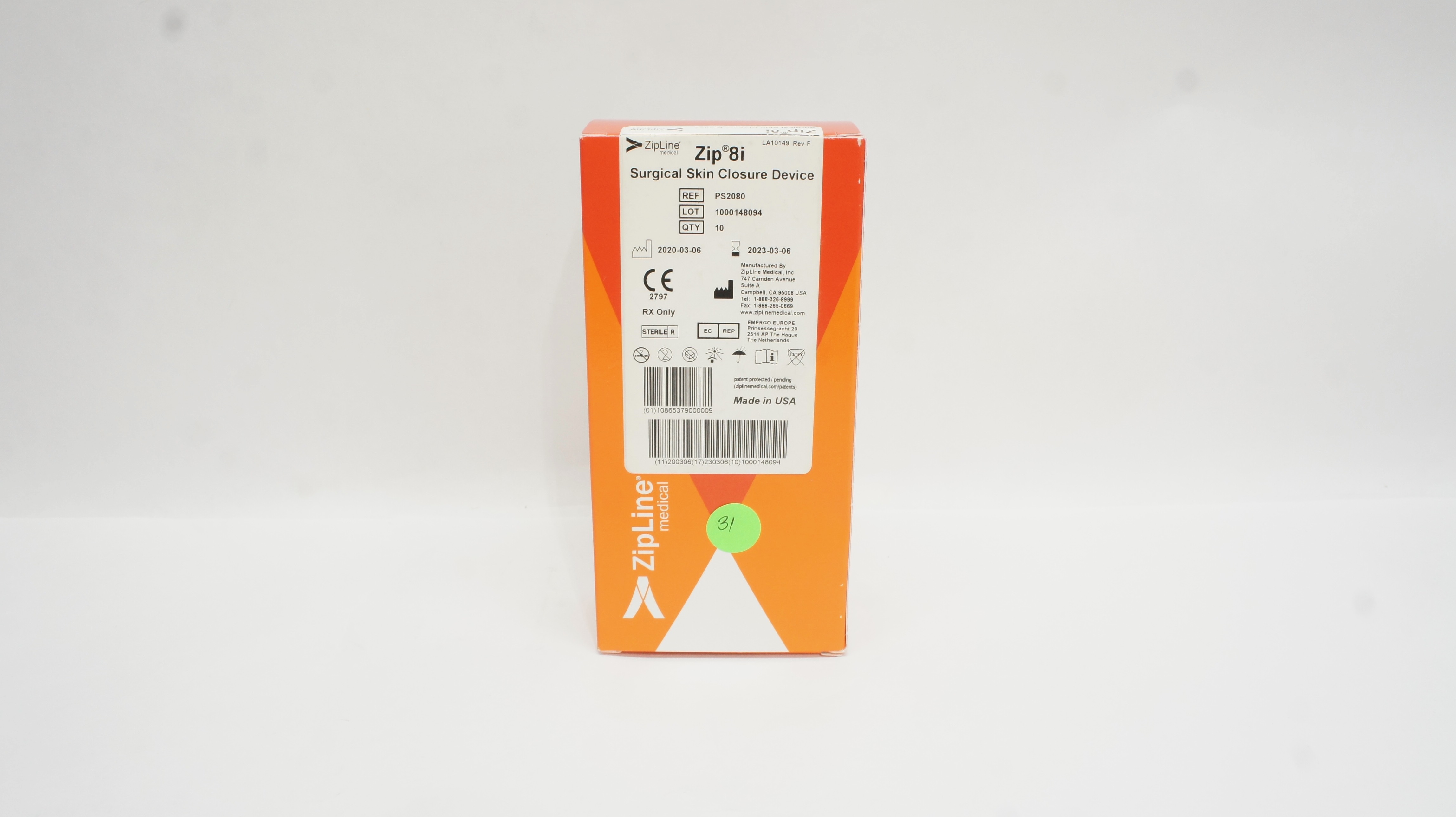 ZipLine PS2080 Zip 8i Surgical Skin Closure Device 8cm (x) - Box of 10