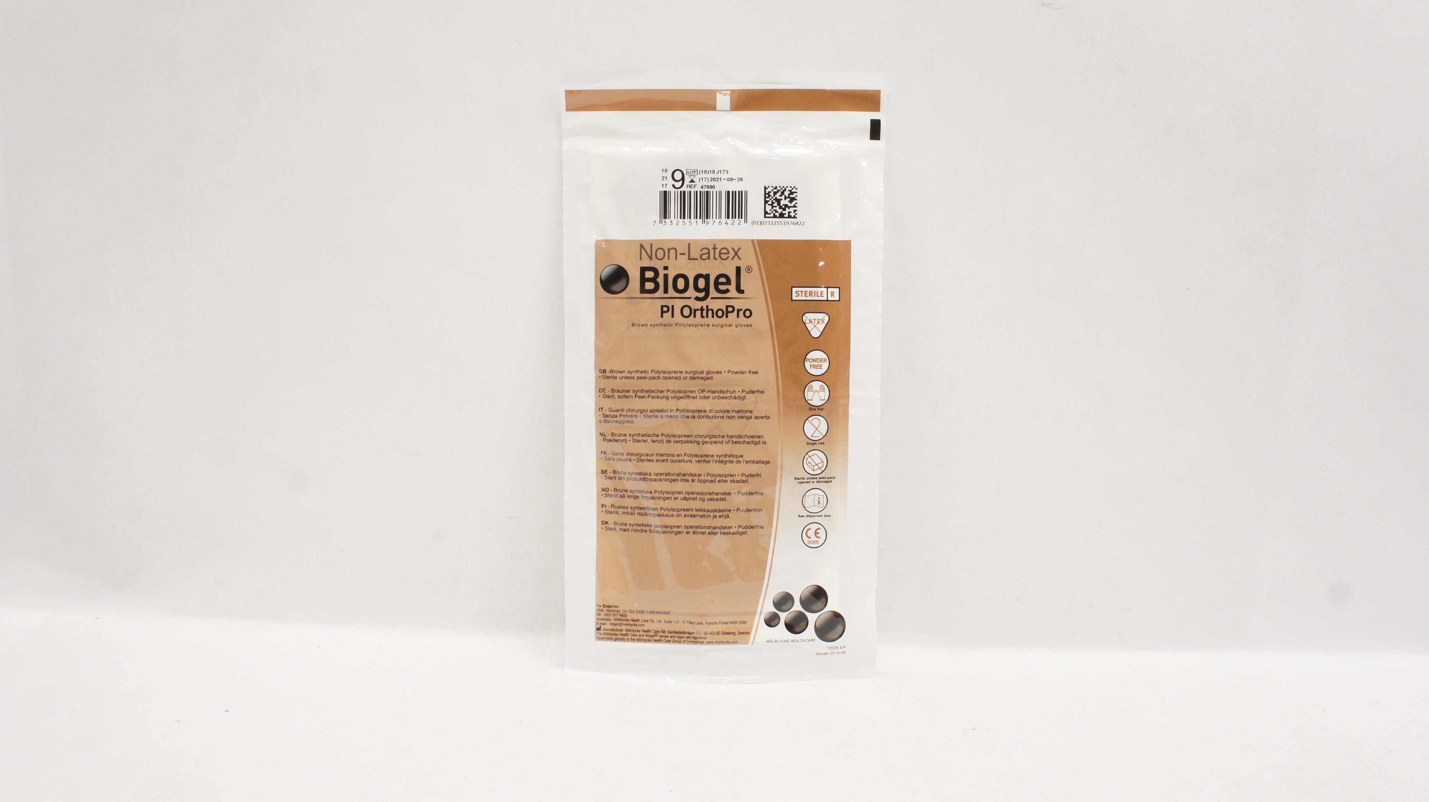 Molnlycke Healthcare 47690 Biogel PI OrthoPro Polyisoprene Surgical Gloves,9 (x)