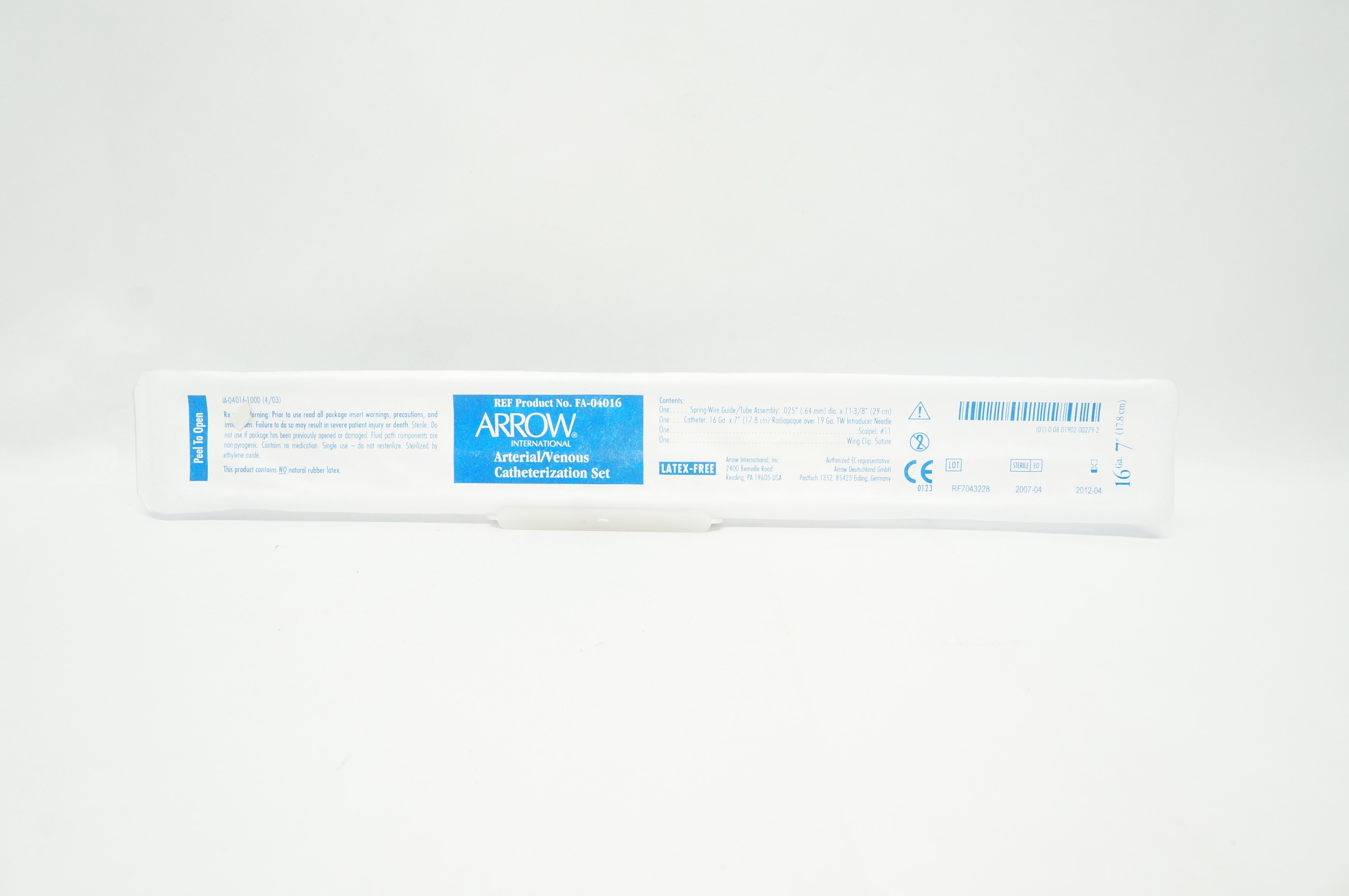 Arrow FA-04016 Arterial/Venous Cath. Set 16Ga x 7 inch (x)