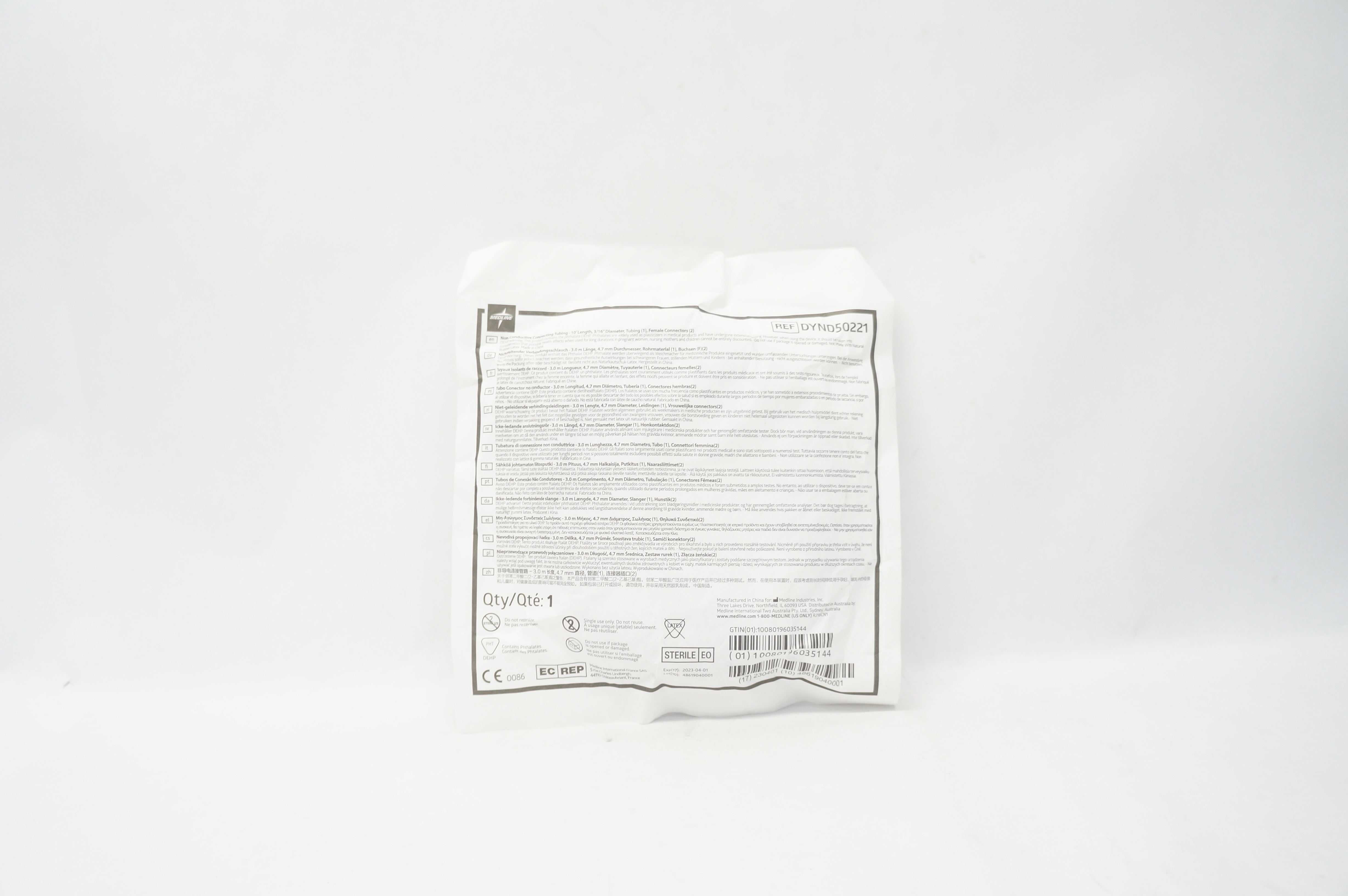 Medline DYND50221 Non-Conductive Connecting Tubing 10Ft. Length Diam 3/16inch