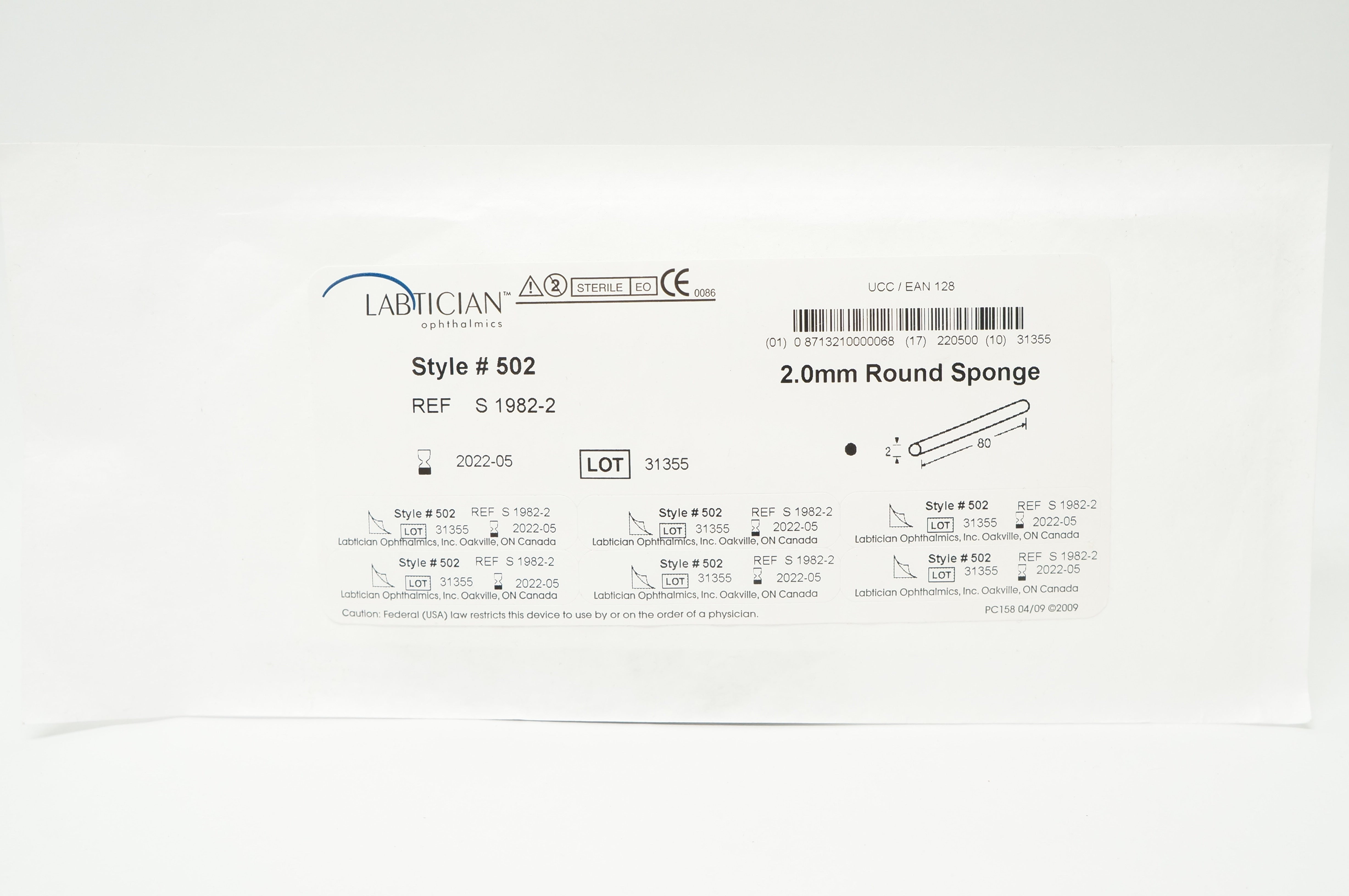 Labtician Ophthalmics S 1982-2 Round Sponge 2mm, Style # 502