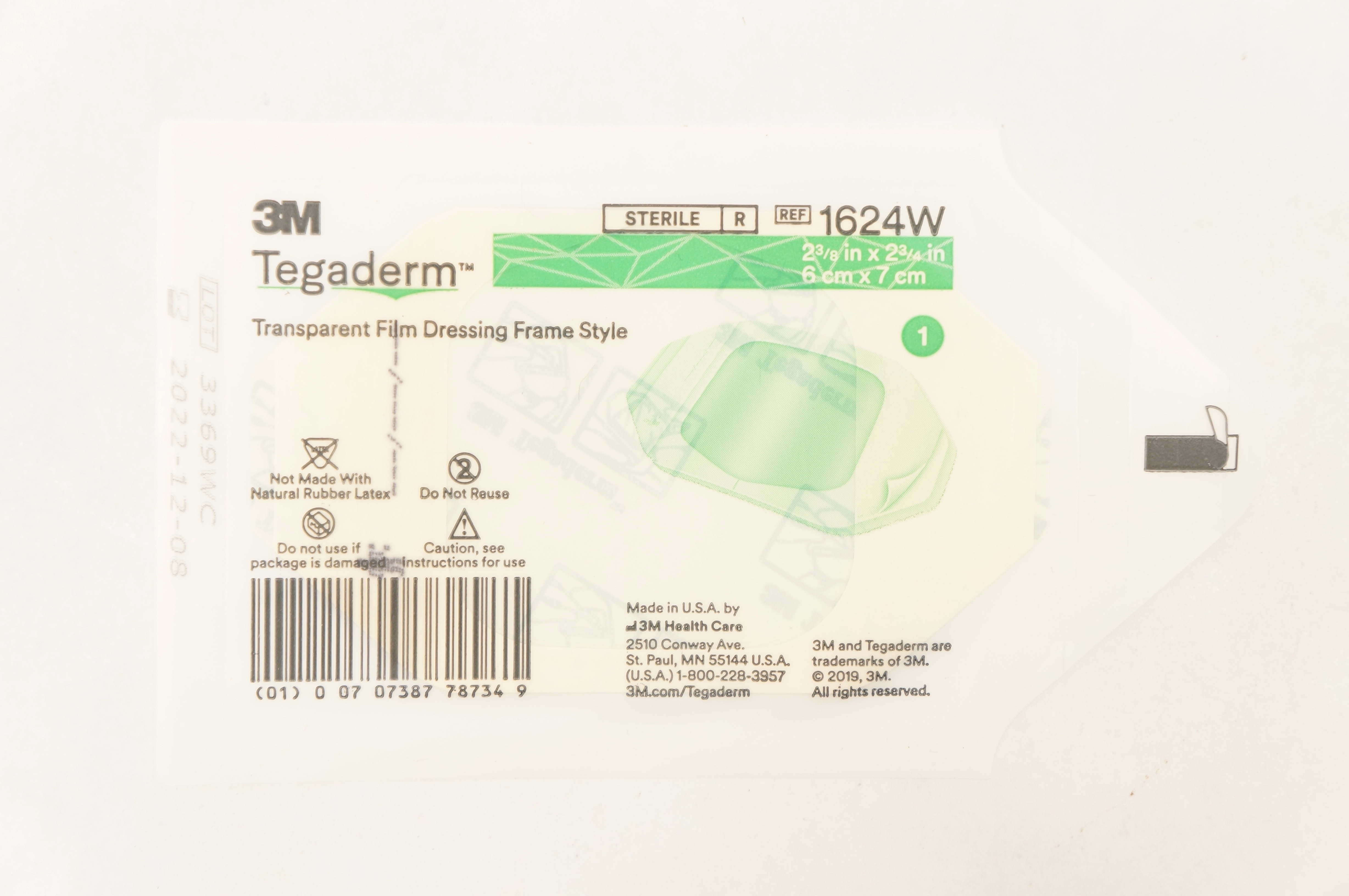 3M 1624W Tegaderm Transparent Film Dressing Frame Style 2-3/8 x 2-3/4 inch