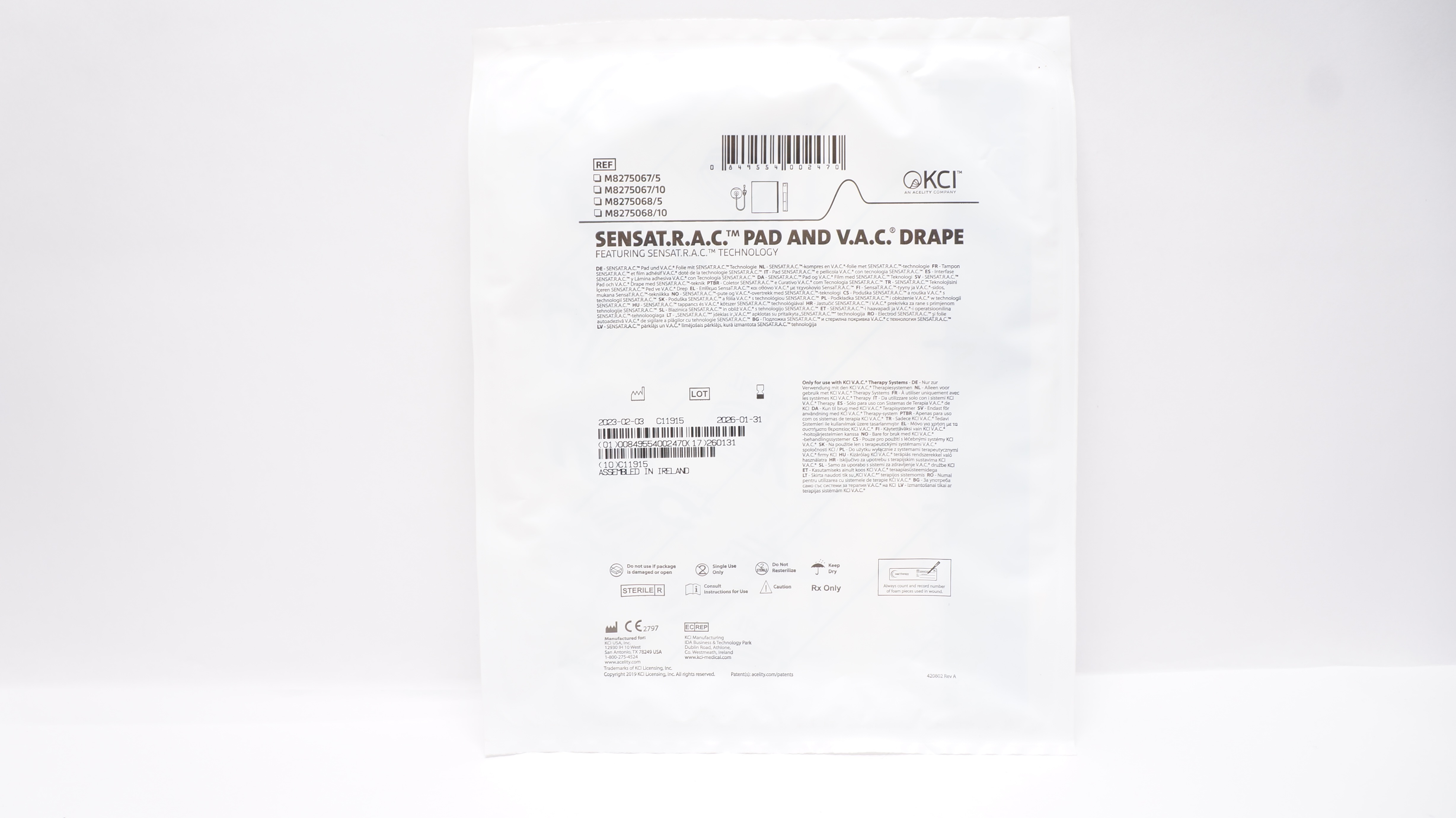 KCI M8275067/5 M8275068/5 SensaT.R.A.C. Pad and V.A.C. Drape
