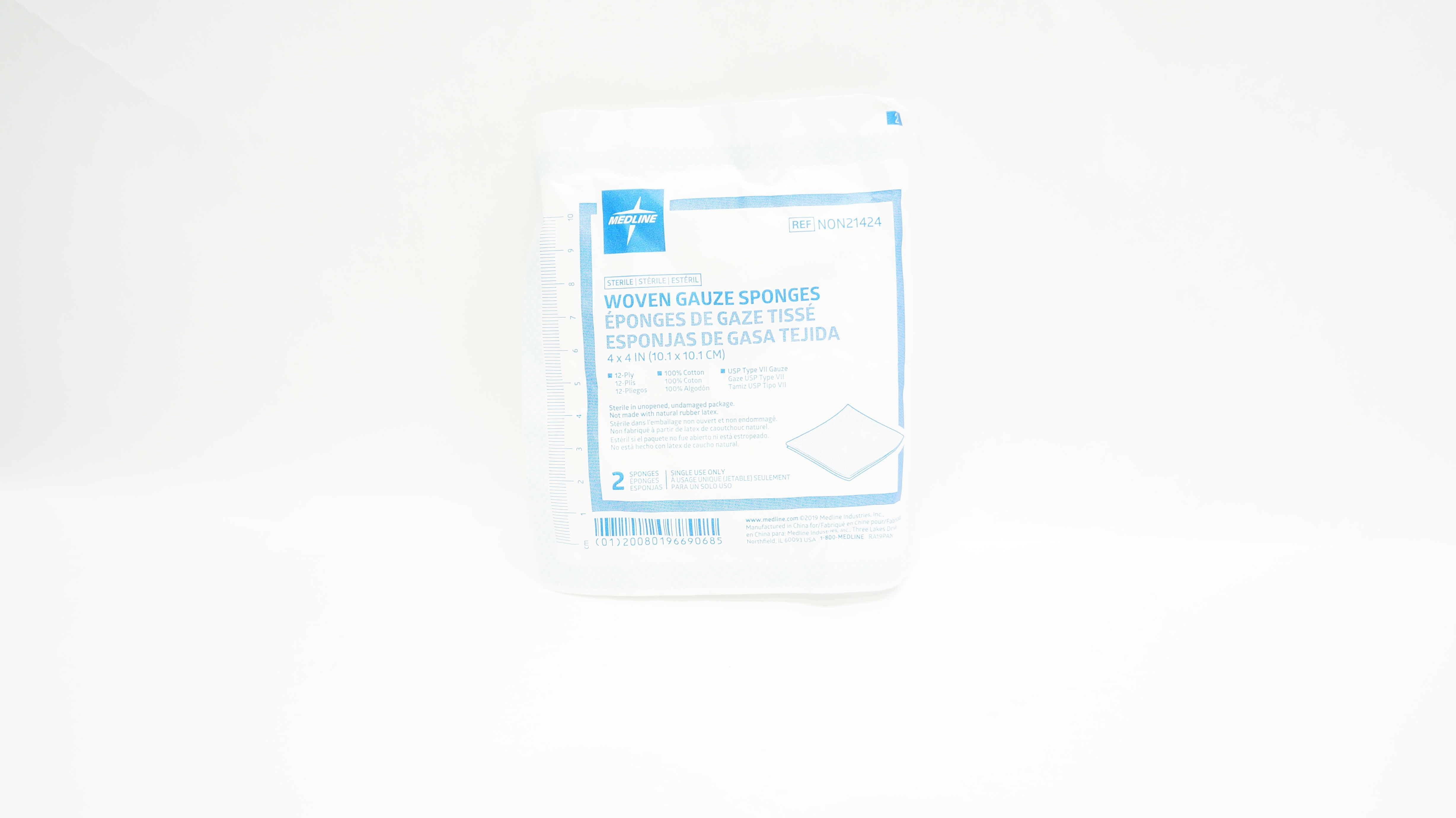 Medline NON21424 Woven Gauze Sponges 12-Ply 4inch x 4inch - Pack of 2