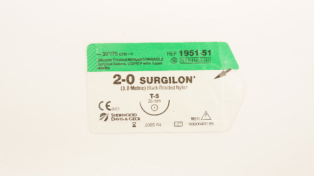Sherwood Medical 1951-51 2-0 Surgilon Surgical Stre T-5 26mm, 30inch