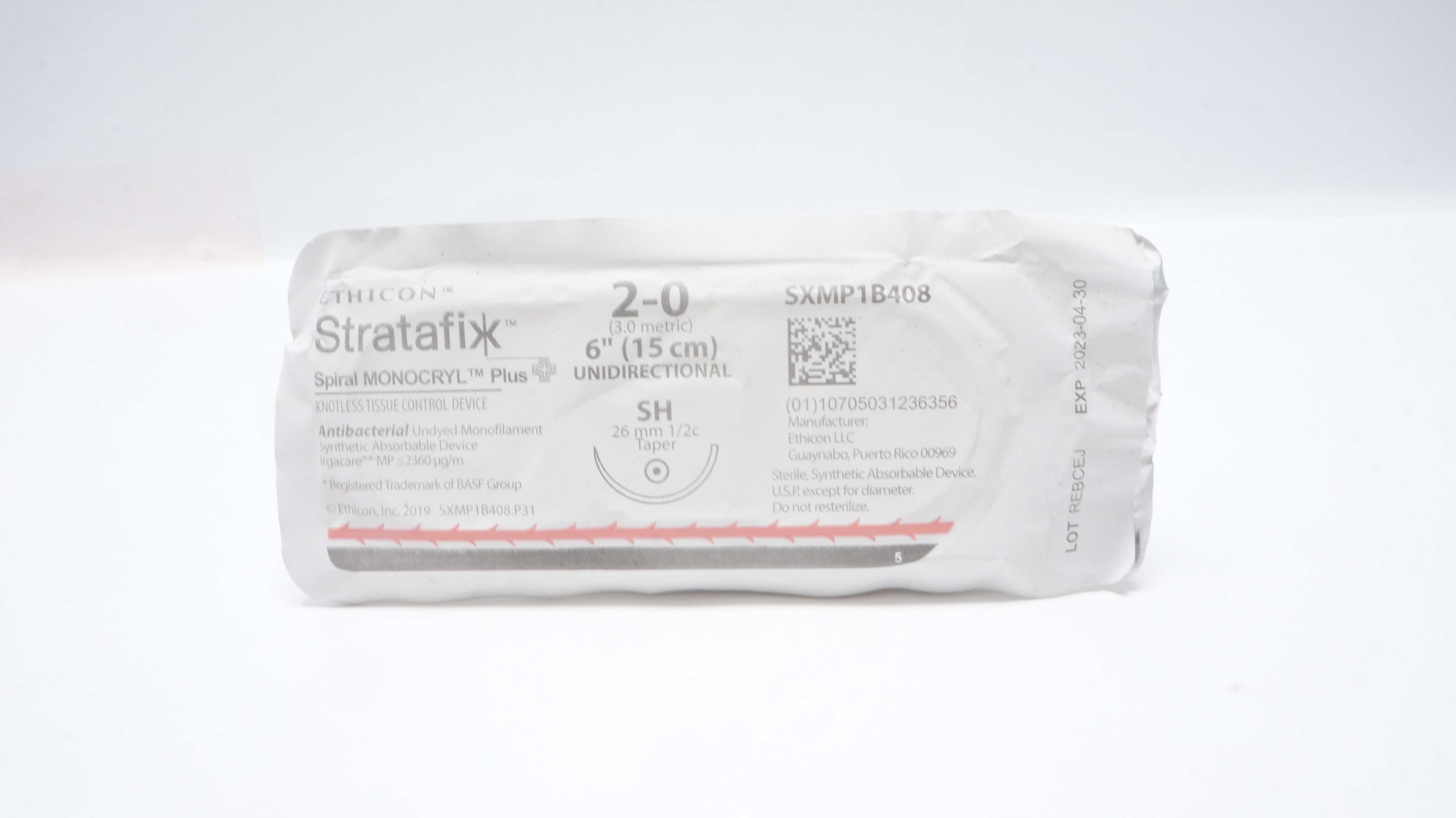 Ethicon SXMP1B408 2-0 STRATAFIX Spiral MONOCRYL SH 26mm 1/2c Taper, 6inch (x)