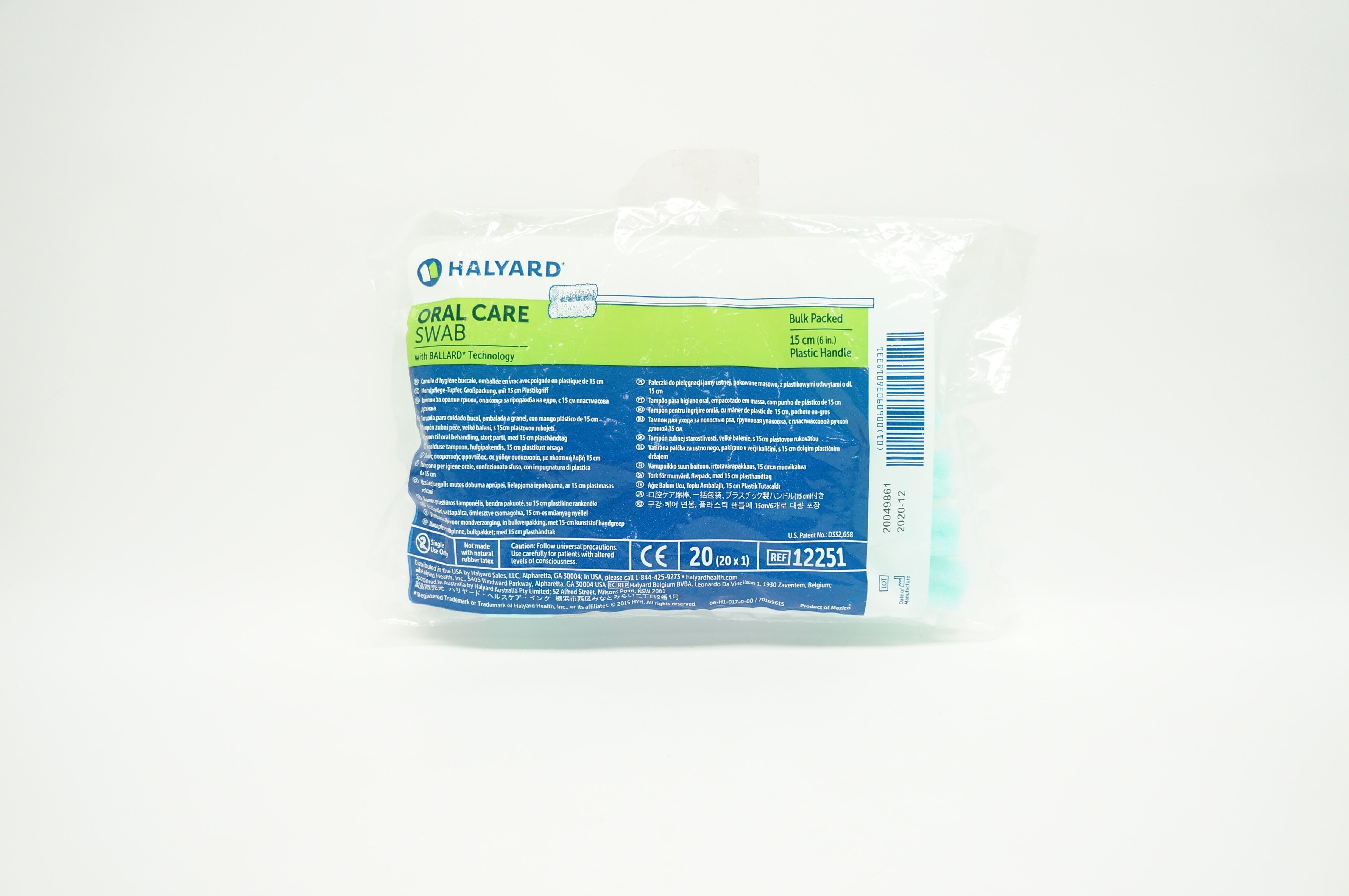 Halyard 12251 Oral Care Swab 6 inch, Plastic Handle (x) - Pack of 20