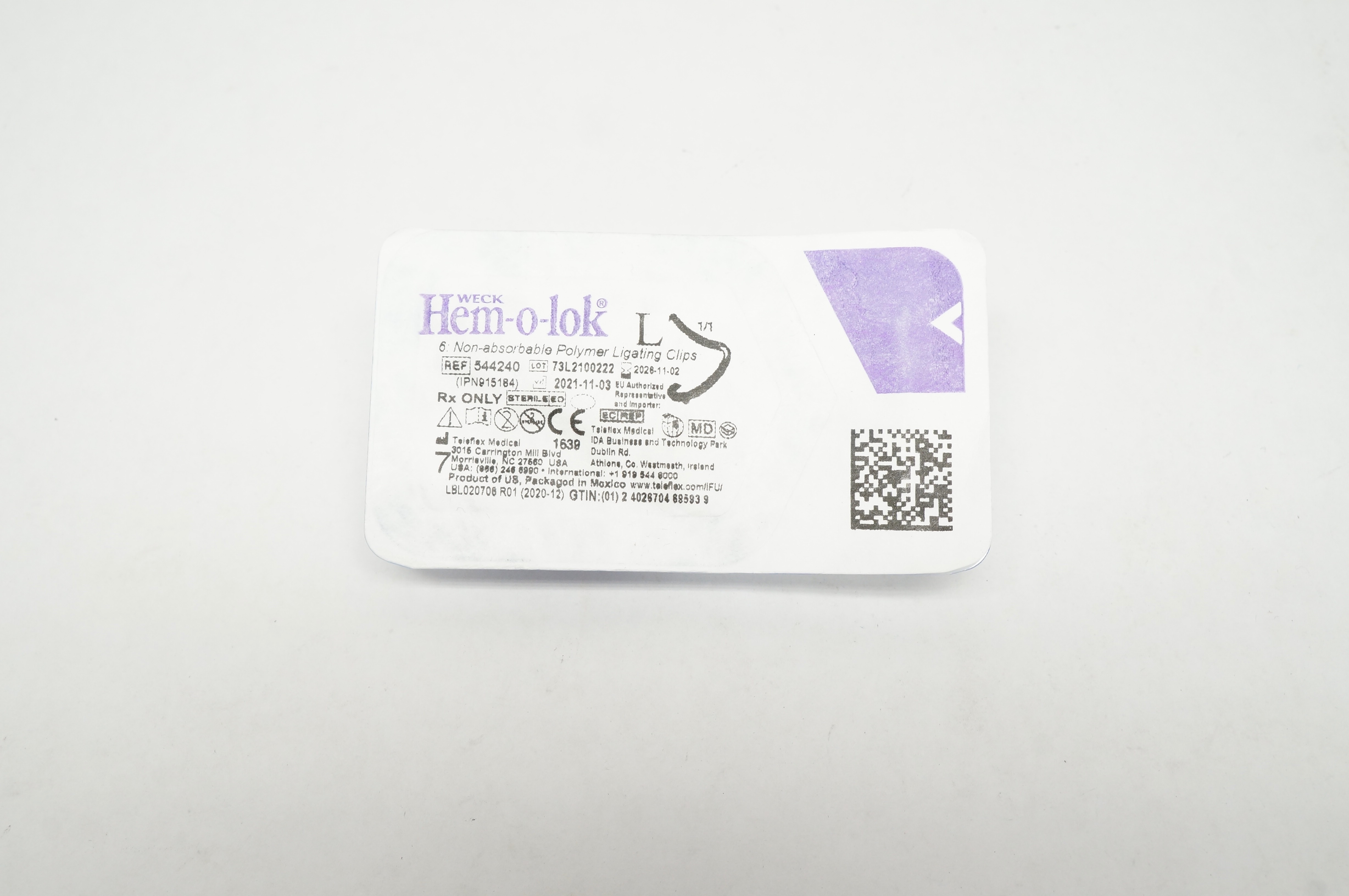 Teleflex 544240 Weck Hem-o-lok 6 Non-Absorbable Polymer Ligating Clips, Large