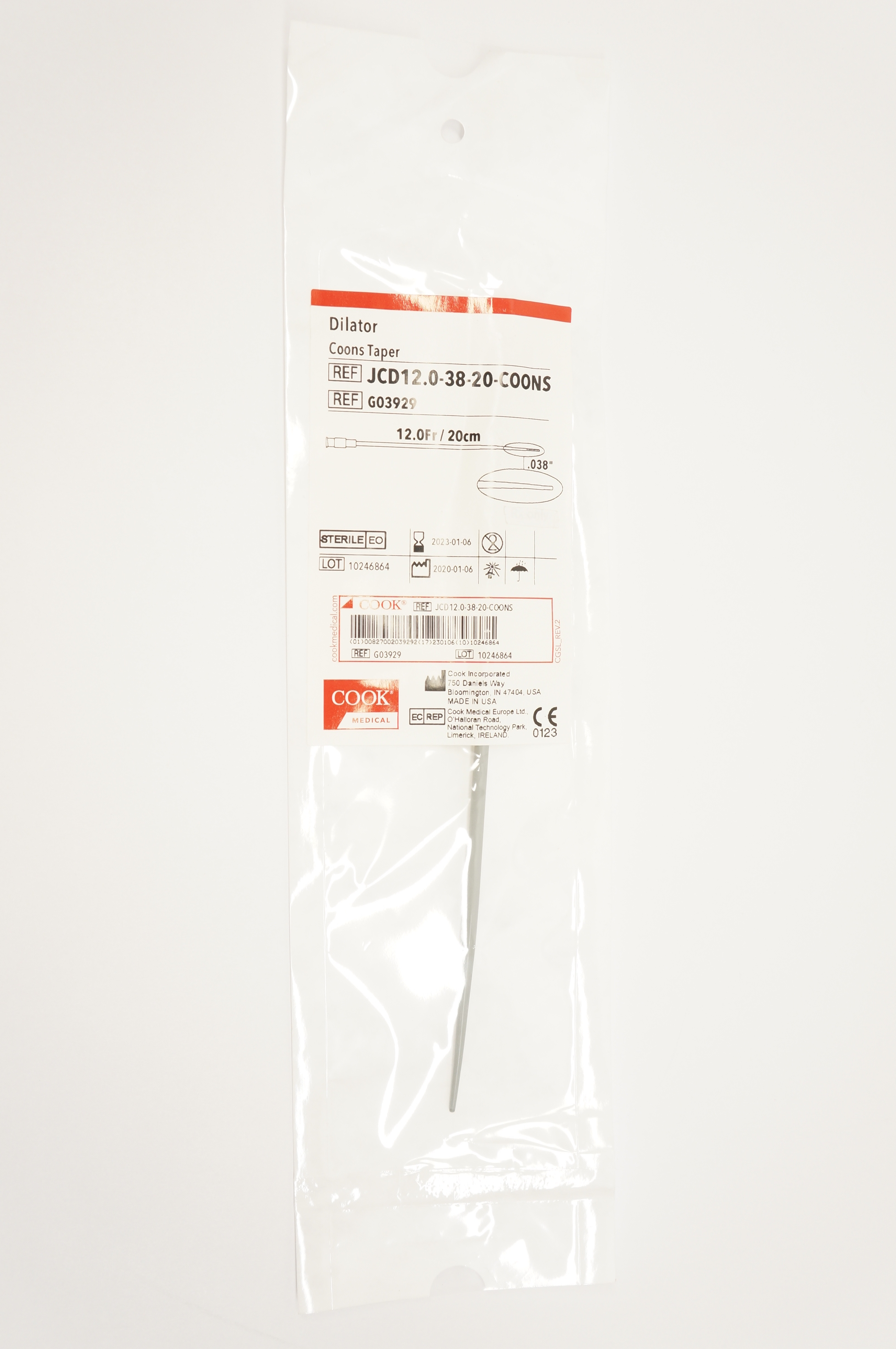 Cook G03929 Dilator Coons Taper 12.0Fr/20cm x 0.38 inch