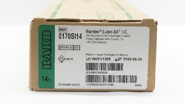 Bard 0170SI14 Bardex Lubri-Sil I.C. All Silicone Foley Cath.14Fr -Box of 12