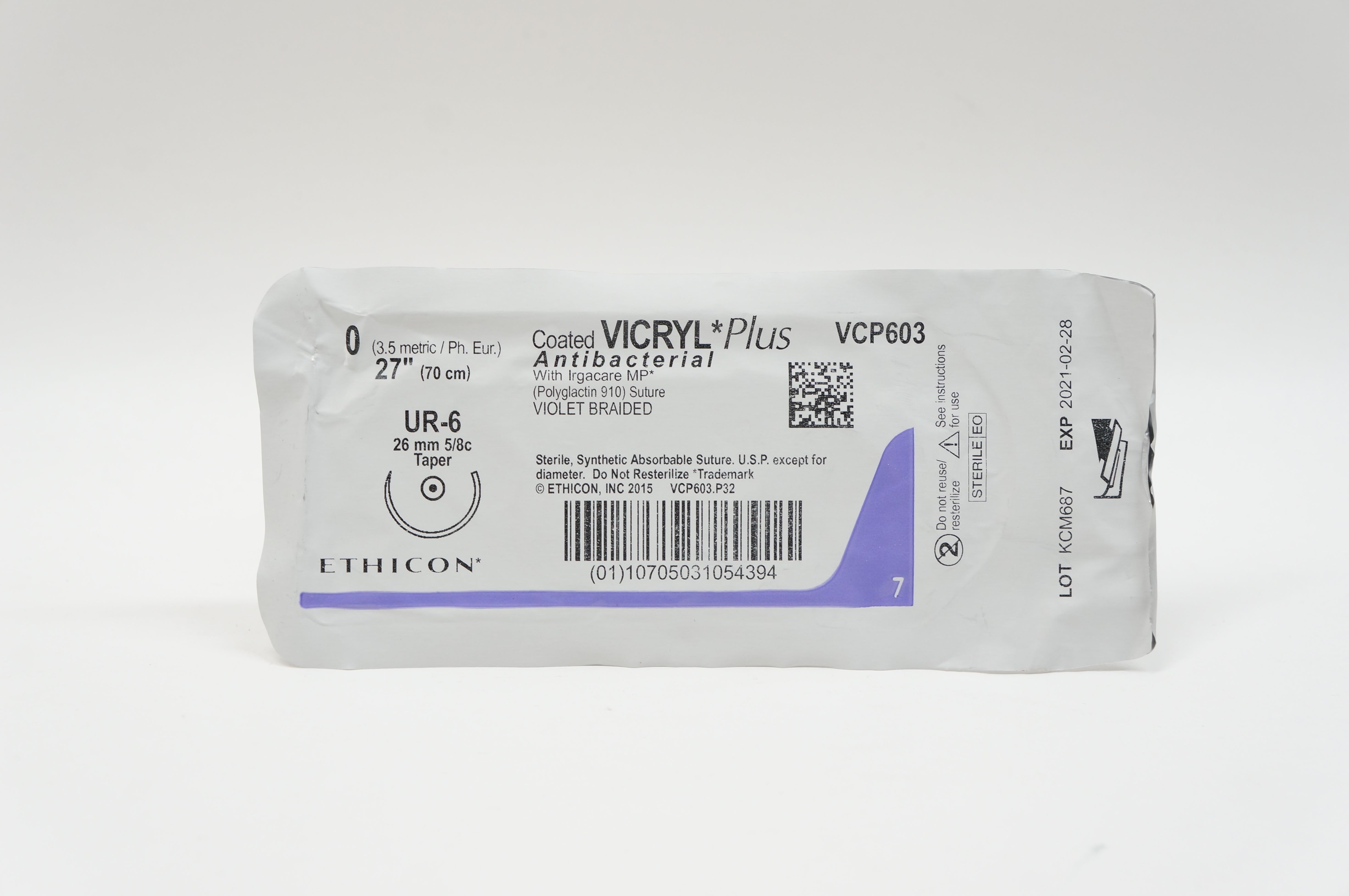 Ethicon VCP603 0 VICRYL Plus, UR-6, 26mm 5/8c Taper, 27inch