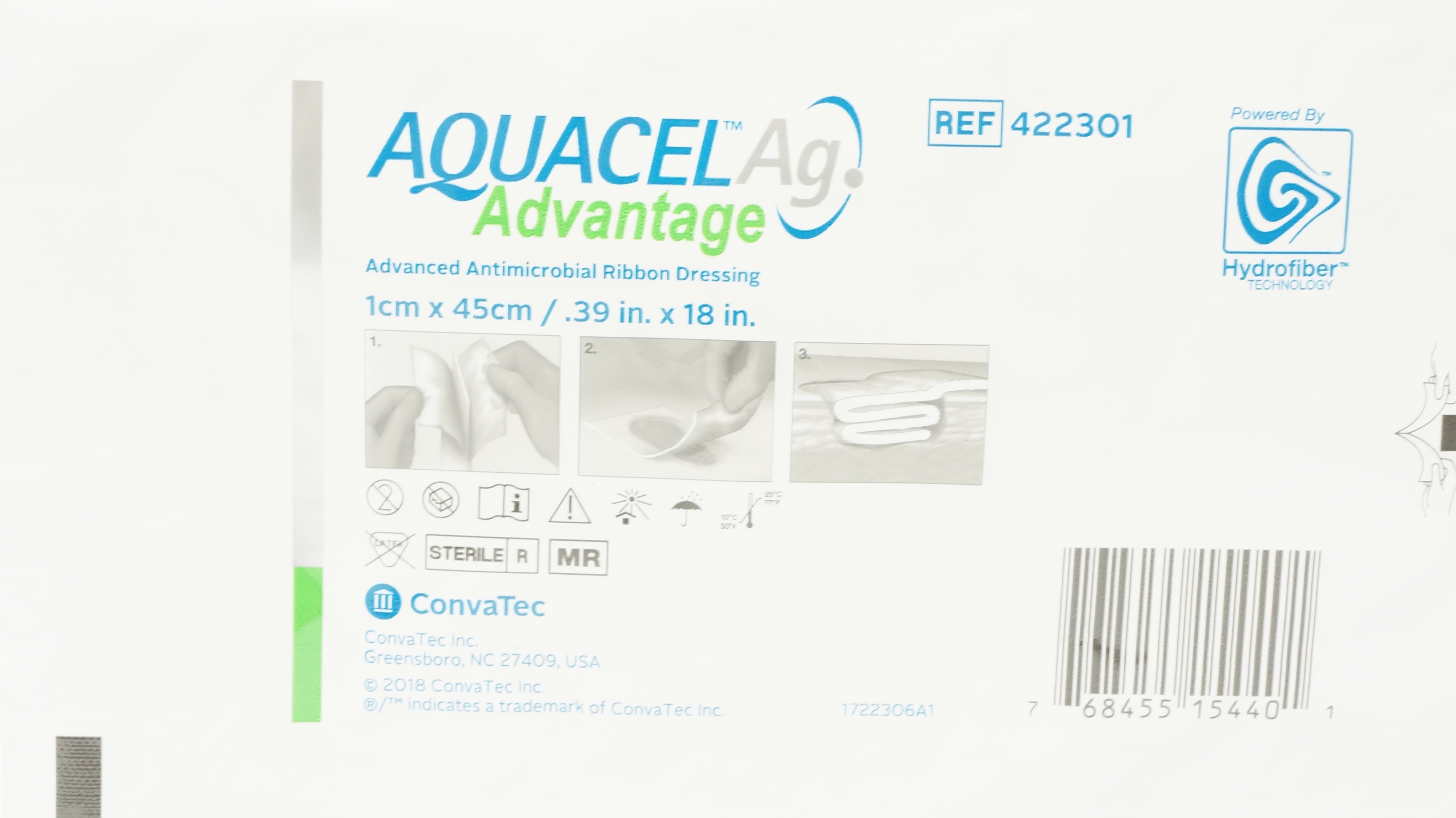 ConvaTec 422301 Aquacel Ag Advanced Antimicrobial Ribbon Dressing .39 x 18 inch