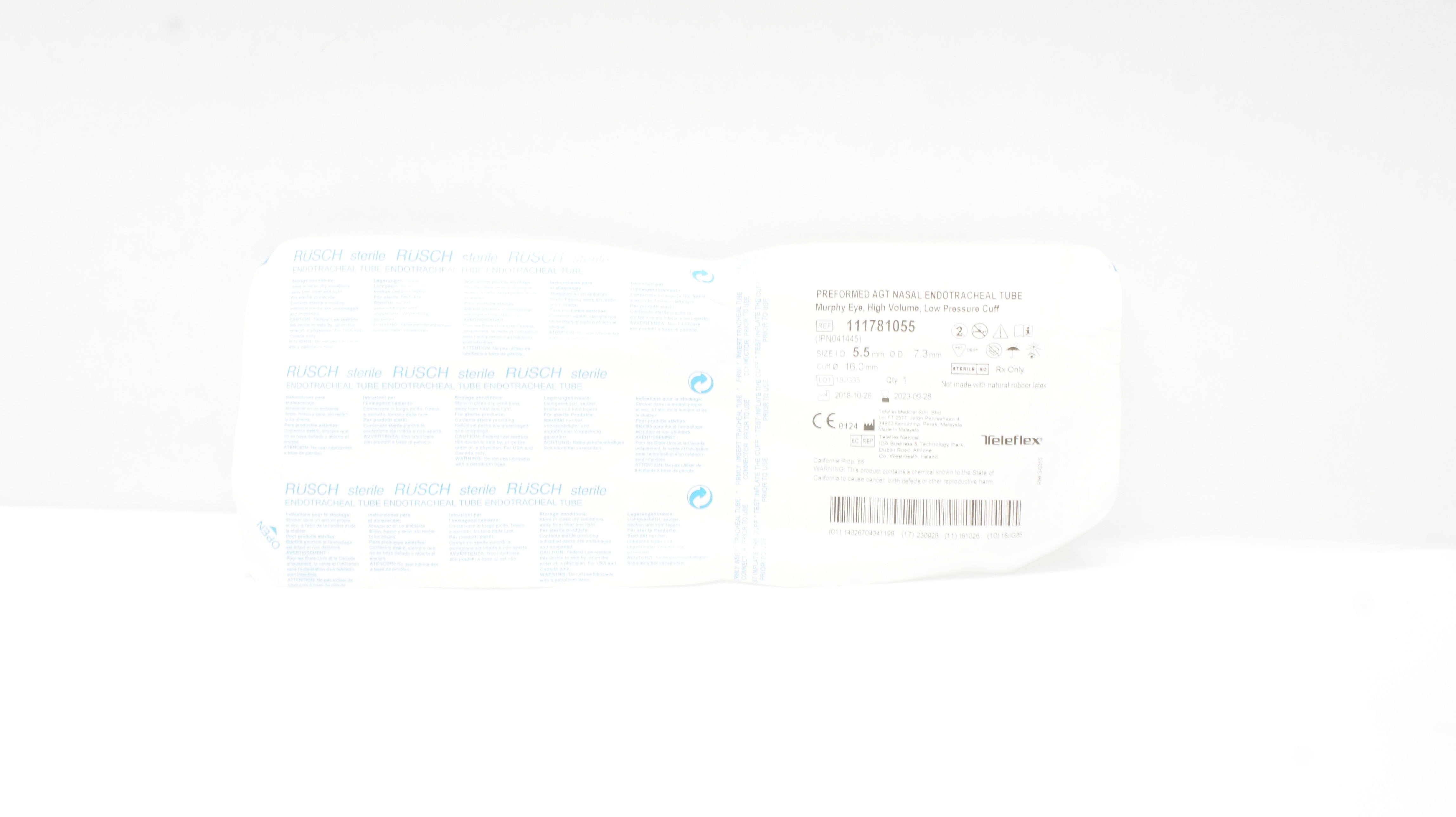 Teleflex 111781055 Preformed AGT Nasal Endotracheal Tube 5.5x7.3x16mm (x)