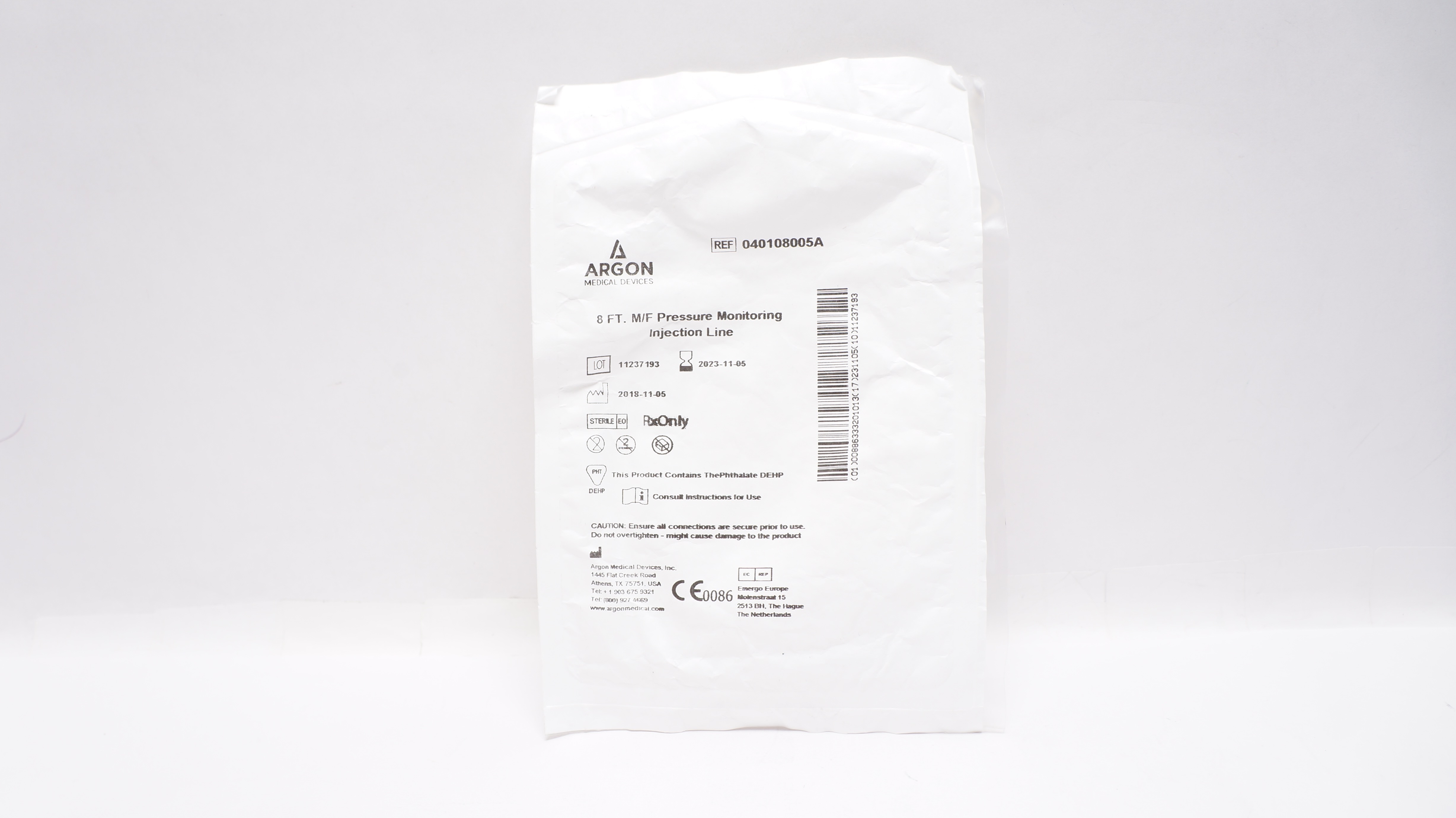 Argon Medical 040108005A Pressure Monitoring Injection Line 8Ft (x)