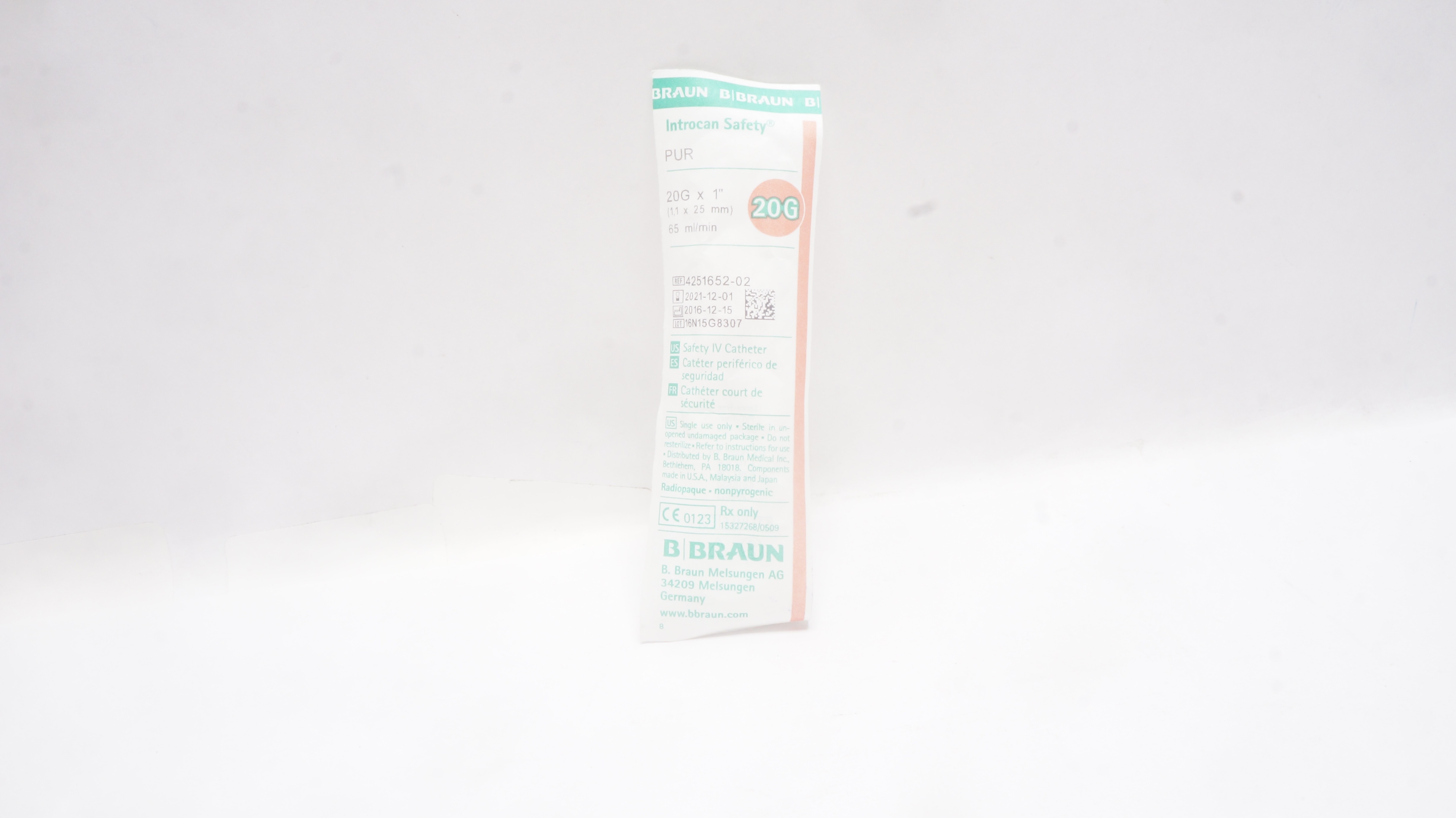 Braun 4251652-02 Introcan Safety IV Cath. 20G x 1inch, 65ml/min